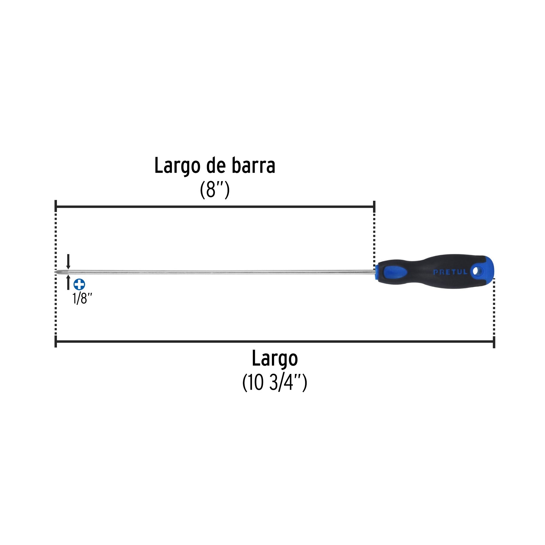 Desarmador de cruz 1/8" x 8" mango Comfort Grip, PRETUL