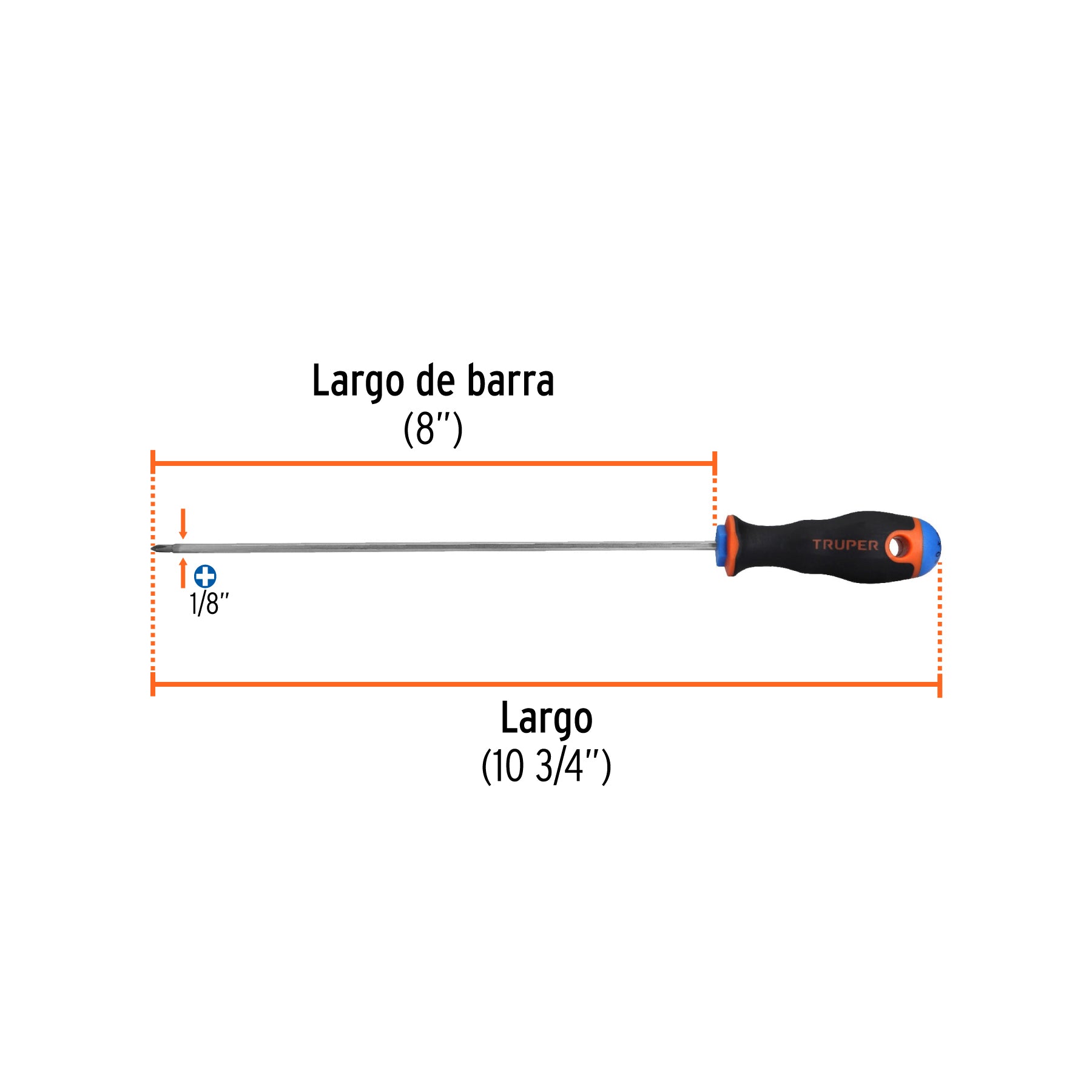 Desarmador de cruz 1/8" x 8" mango Comfort Grip, TRUPER