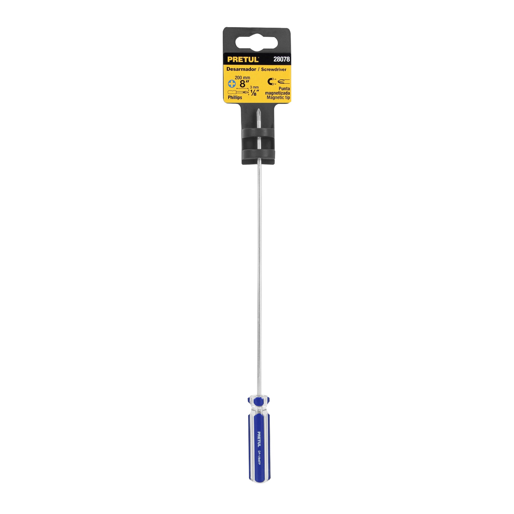 Desarmador de cruz 1/8" x 8" mango de PVC, PRETUL