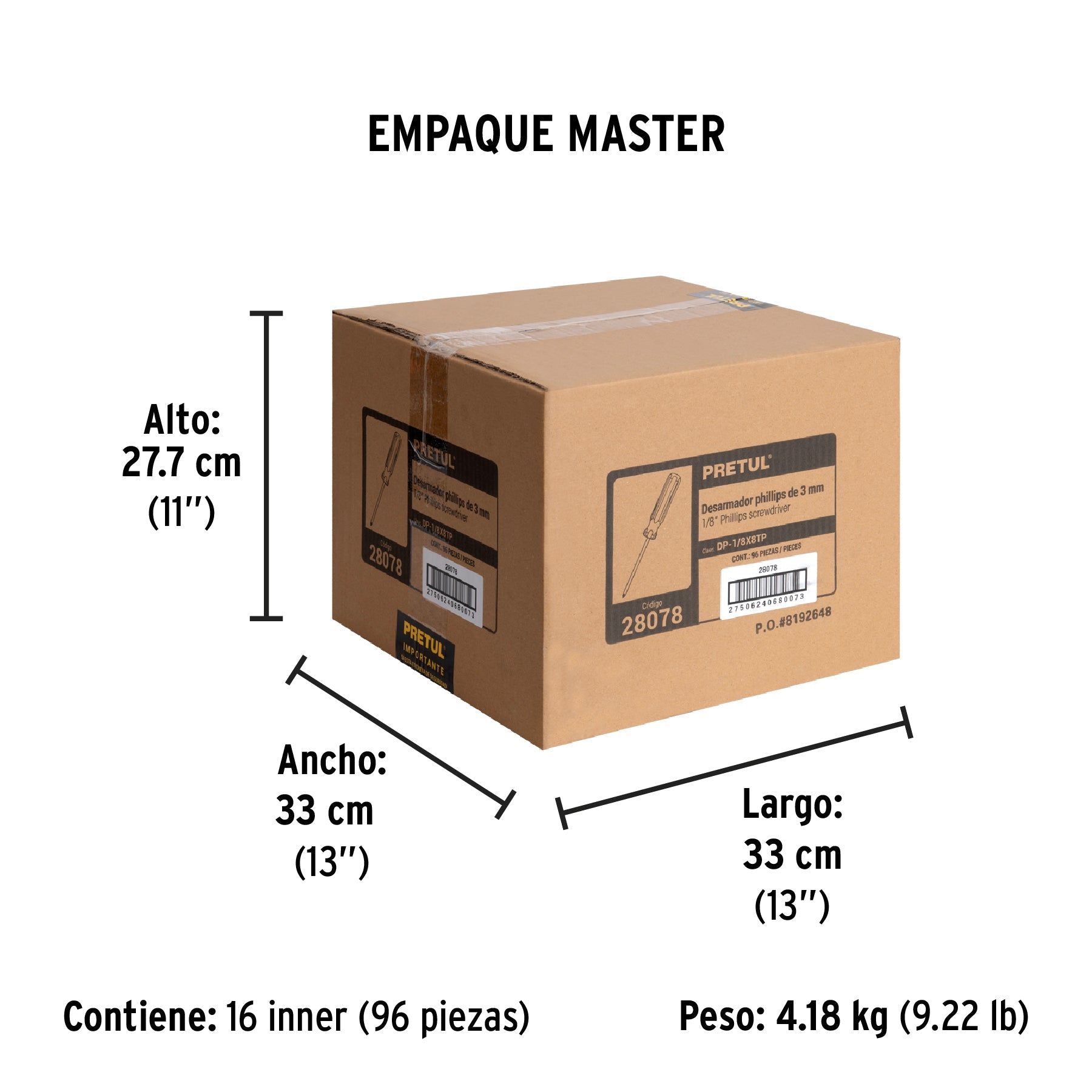 Desarmador de cruz 1/8" x 8" mango de PVC, PRETUL - Empaque
