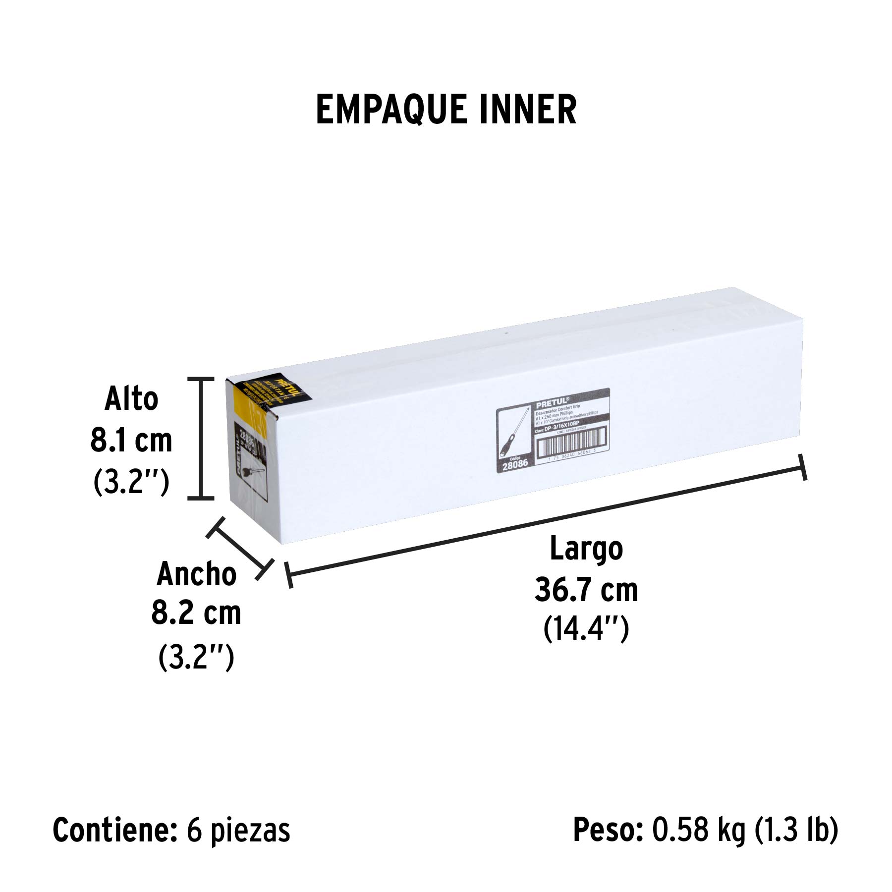 Desarmador de cruz 3/16" x 10" mango Comfort Grip, PRETUL - Empaque