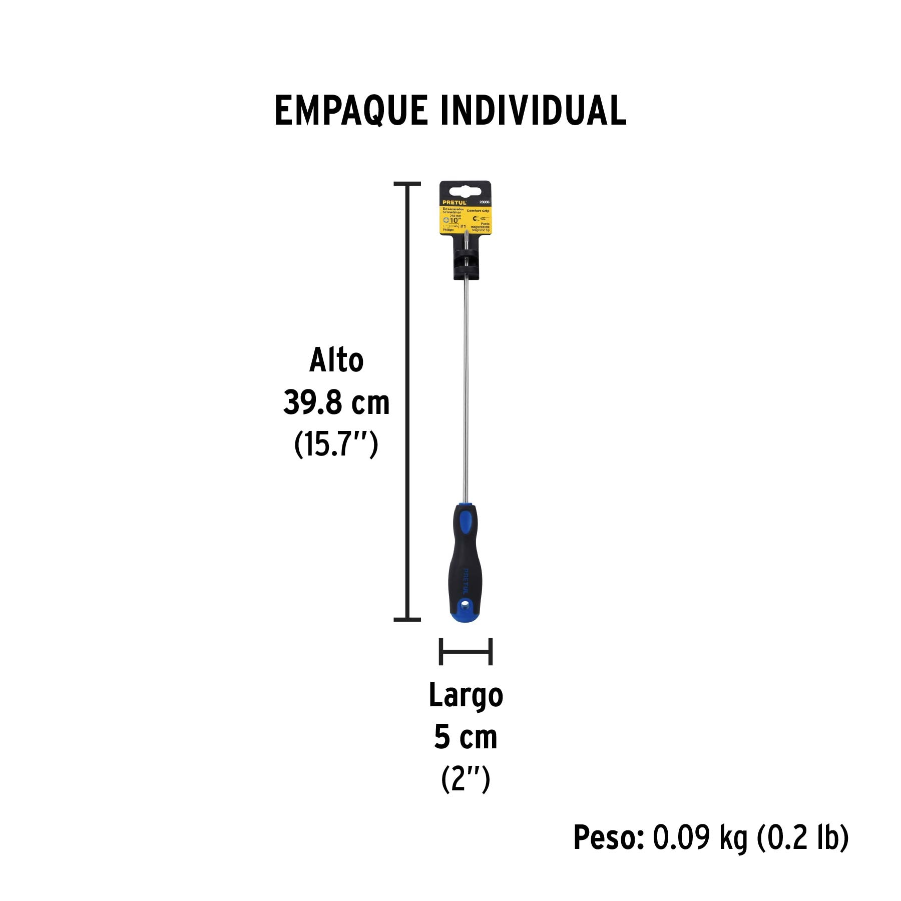 Desarmador de cruz 3/16" x 10" mango Comfort Grip, PRETUL - Empaque