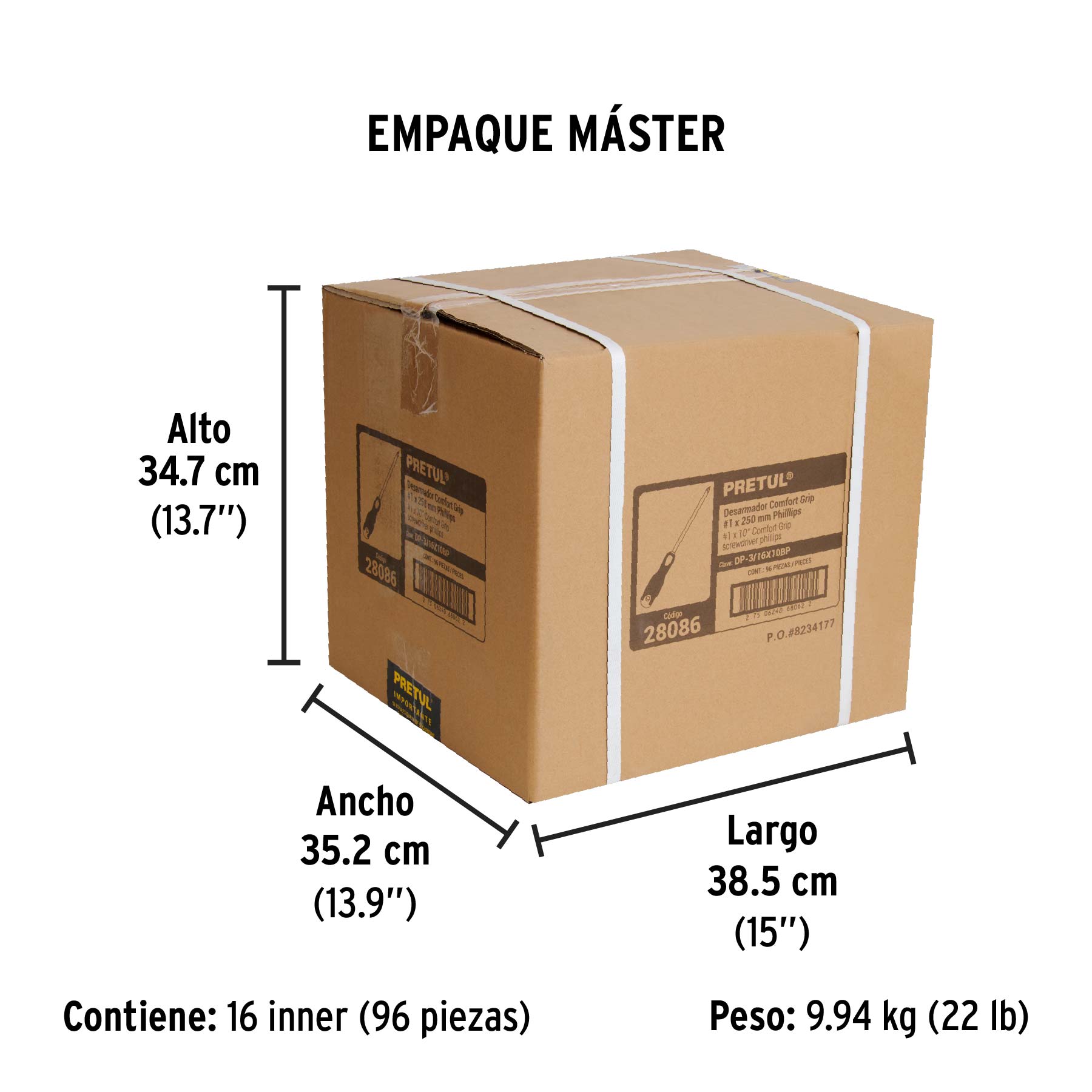 Desarmador de cruz 3/16" x 10" mango Comfort Grip, PRETUL - Empaque