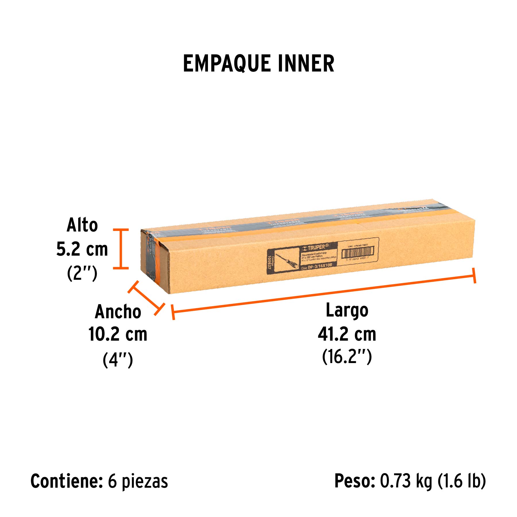Desarmador de cruz 3/16" x 10" mango Comfort Grip, TRUPER - Empaque