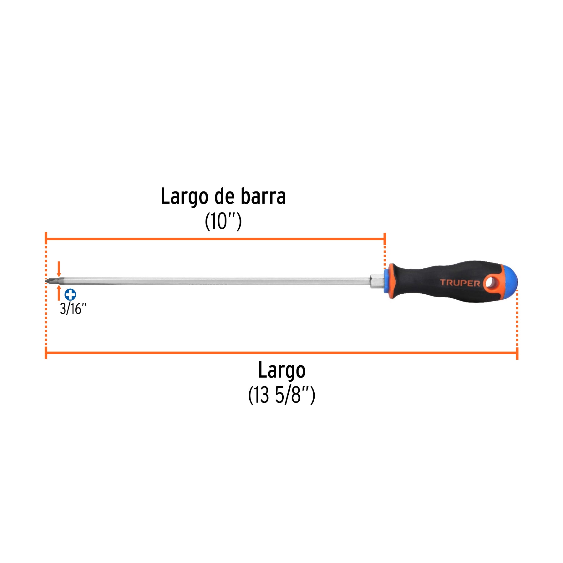 Desarmador de cruz 3/16" x 10" mango Comfort Grip, TRUPER