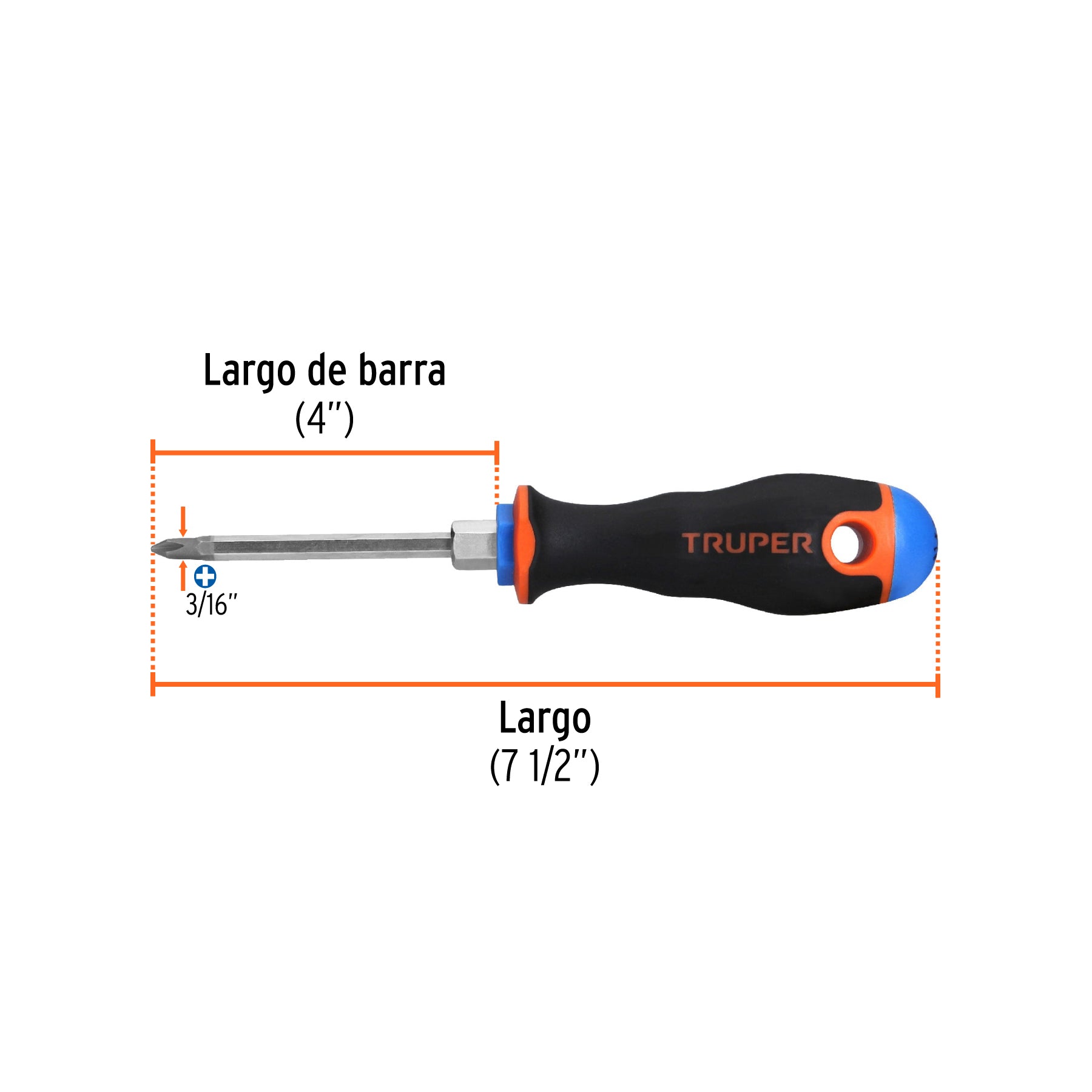 Desarmador de cruz 3/16" x 3" mango Comfort Grip, TRUPER