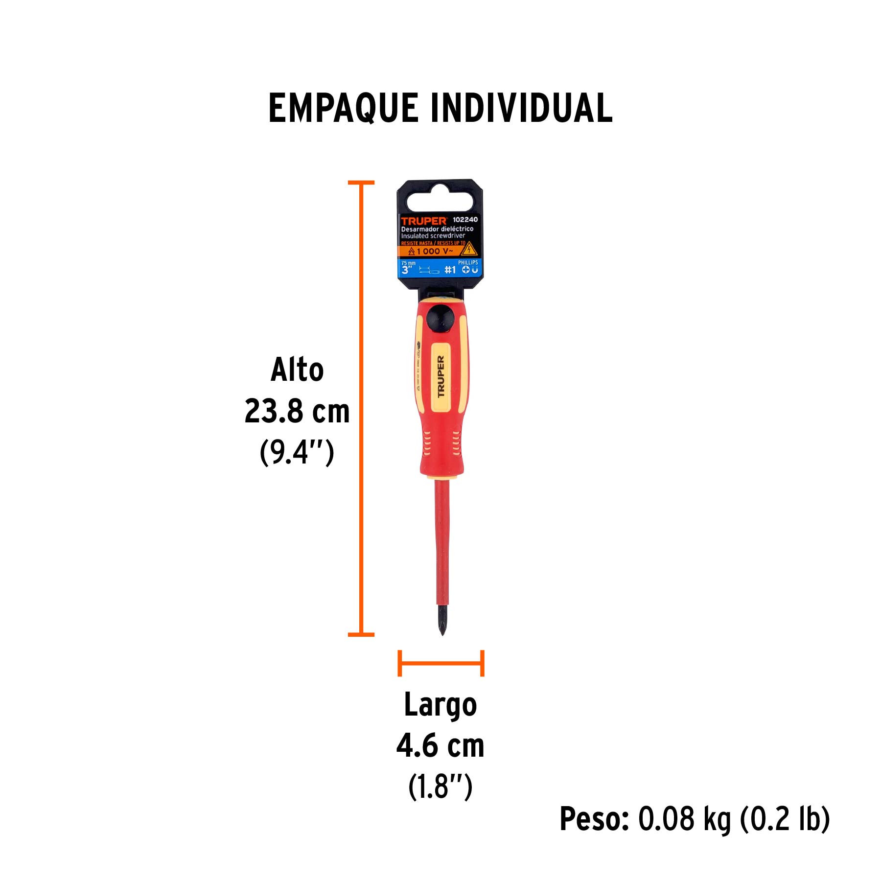 Desarmador dieléctrico de cruz 3/16" x 3", TRUPER - Empaque