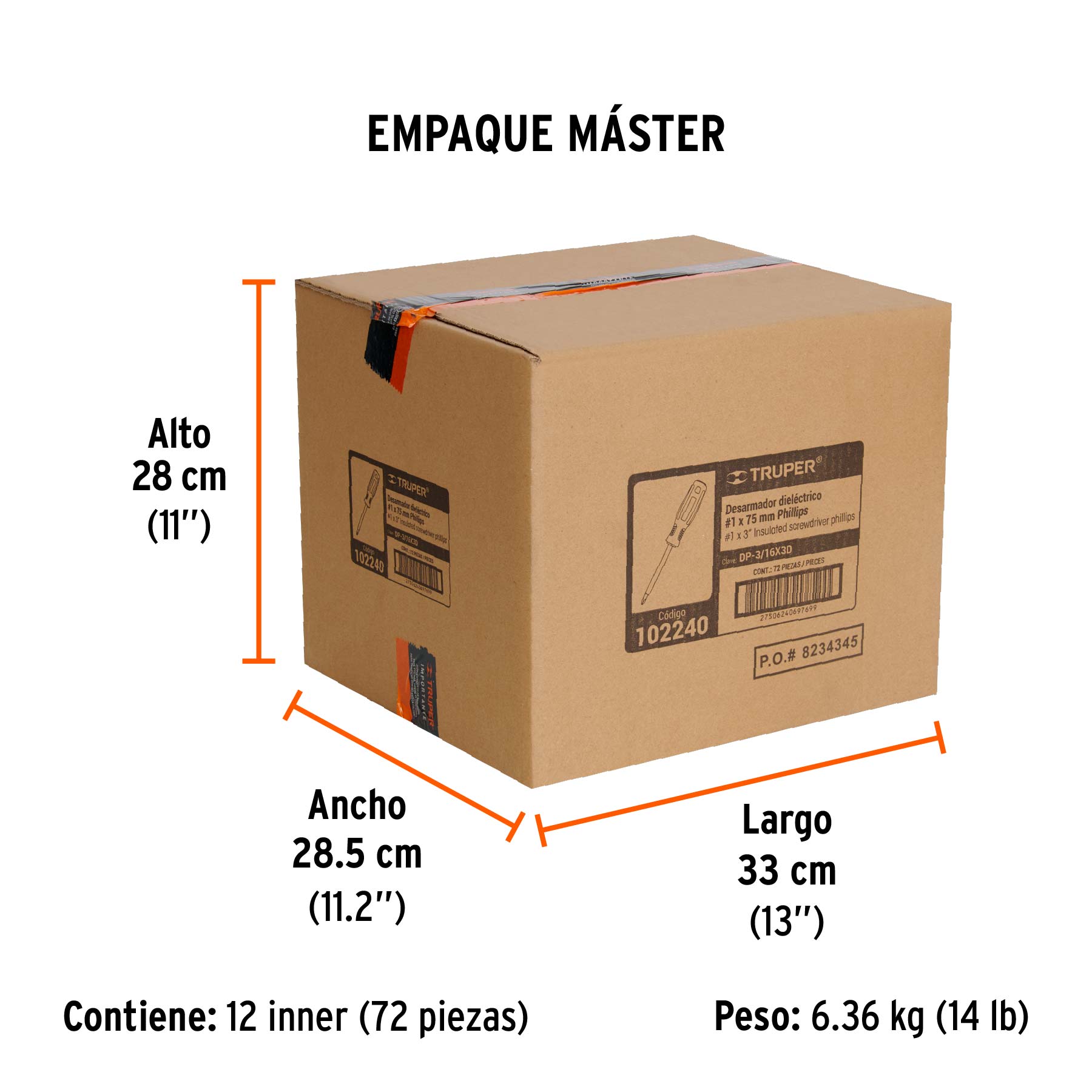 Desarmador dieléctrico de cruz 3/16" x 3", TRUPER - Empaque