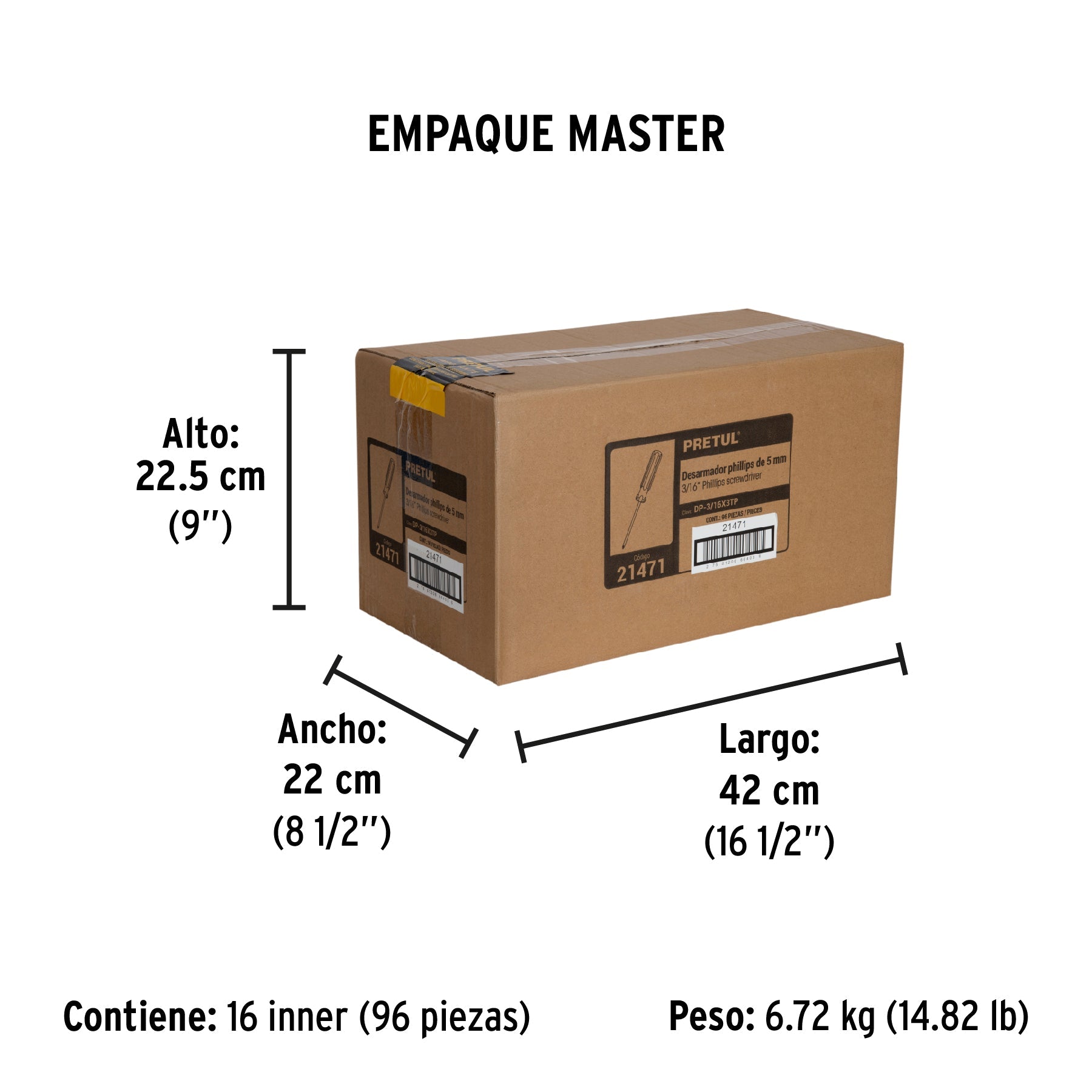 Desarmador de cruz 3/16 x 3" mango de PVC, PRETUL - Empaque