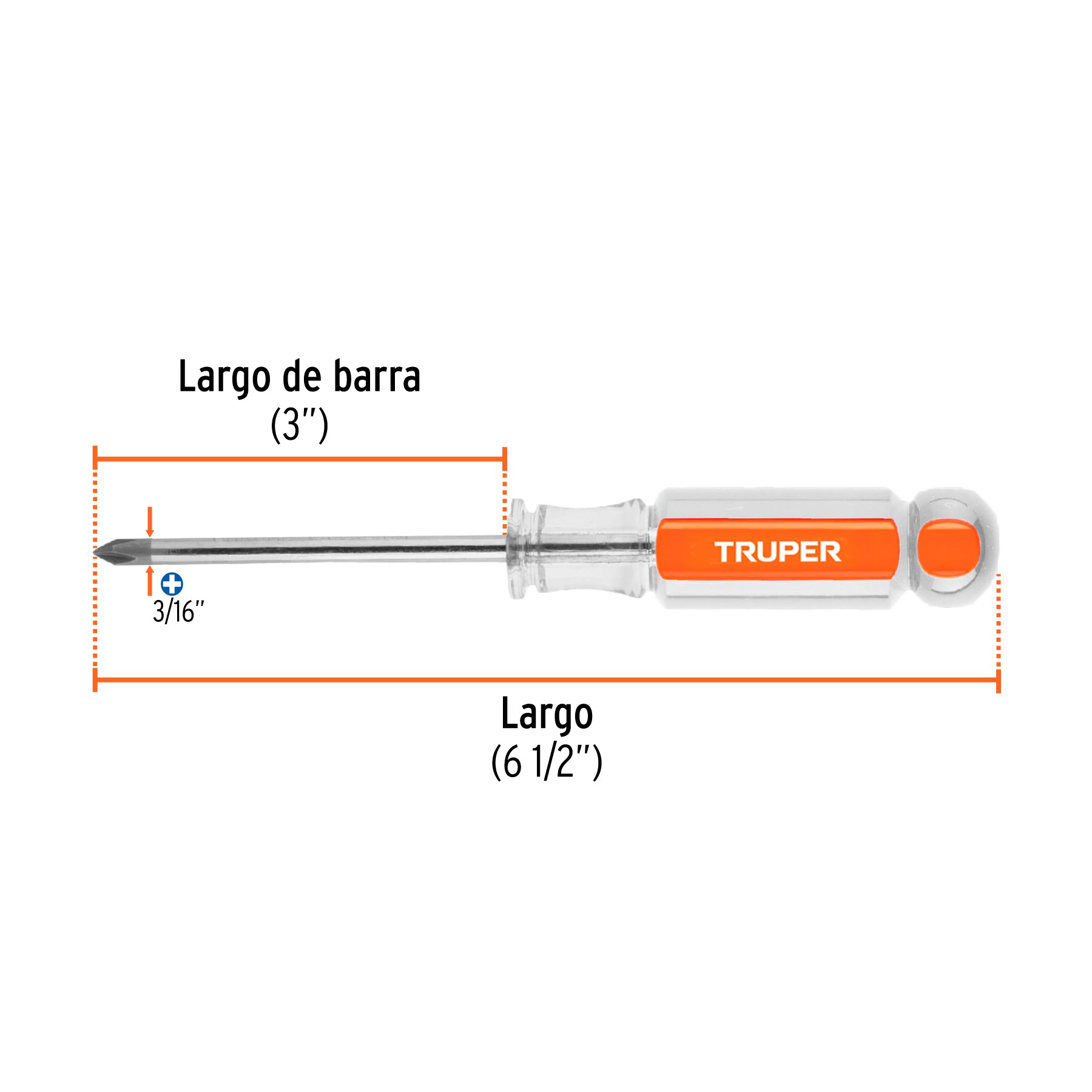 Desarmador de cruz 3/16" x 3" mango de acetato, TRUPER
