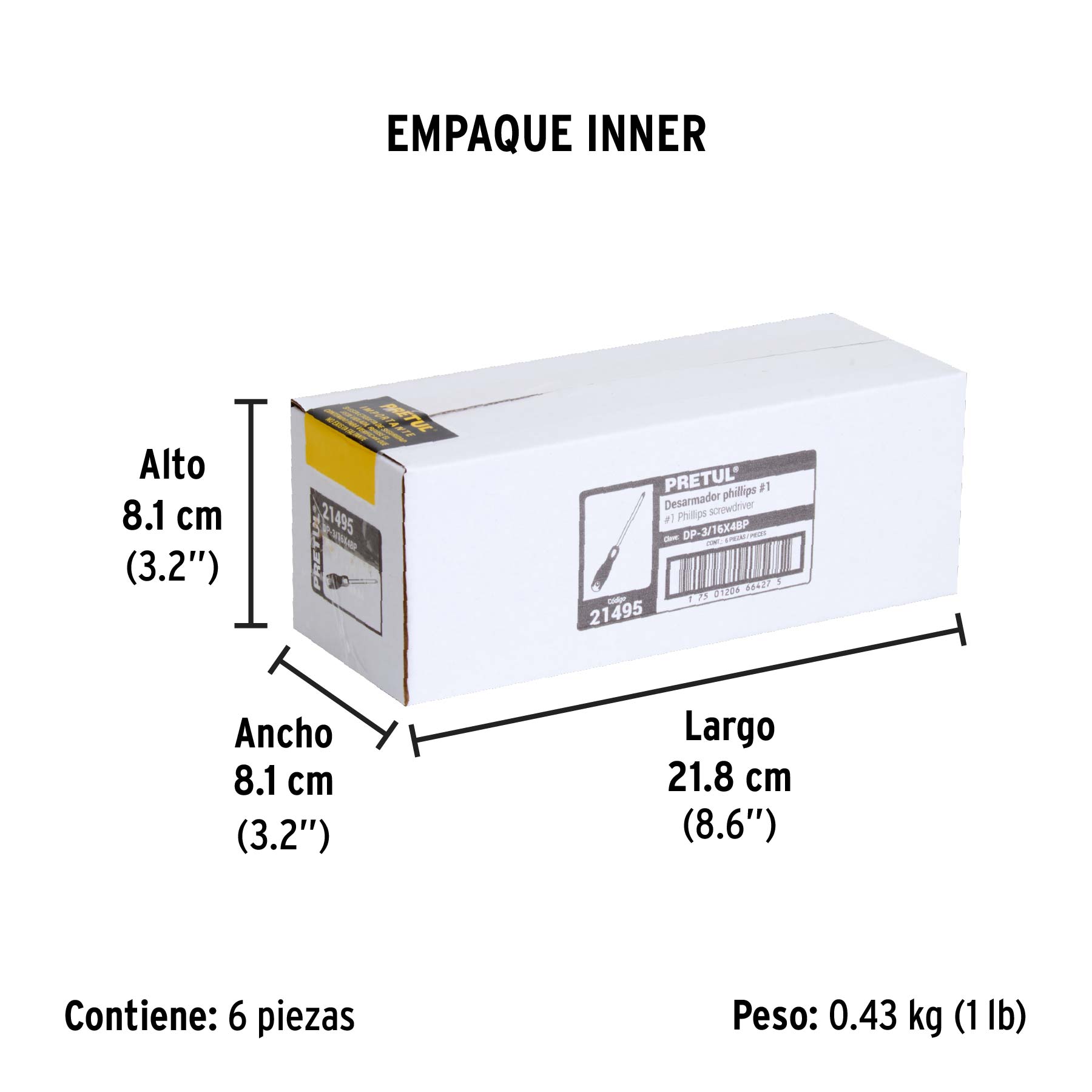 Desarmador de cruz 3/16" x 4" mango Comfort Grip, PRETUL - Empaque