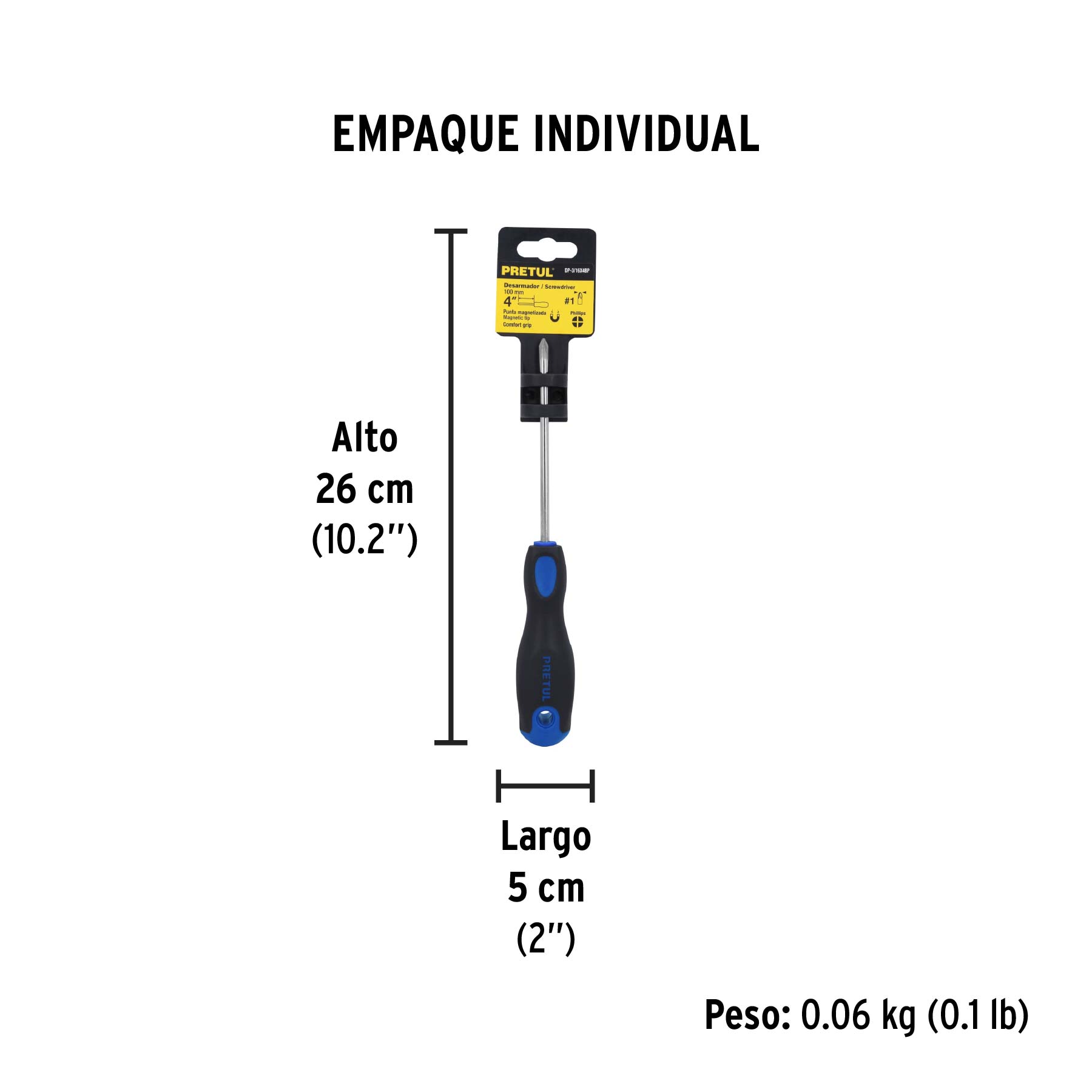 Desarmador de cruz 3/16" x 4" mango Comfort Grip, PRETUL - Empaque
