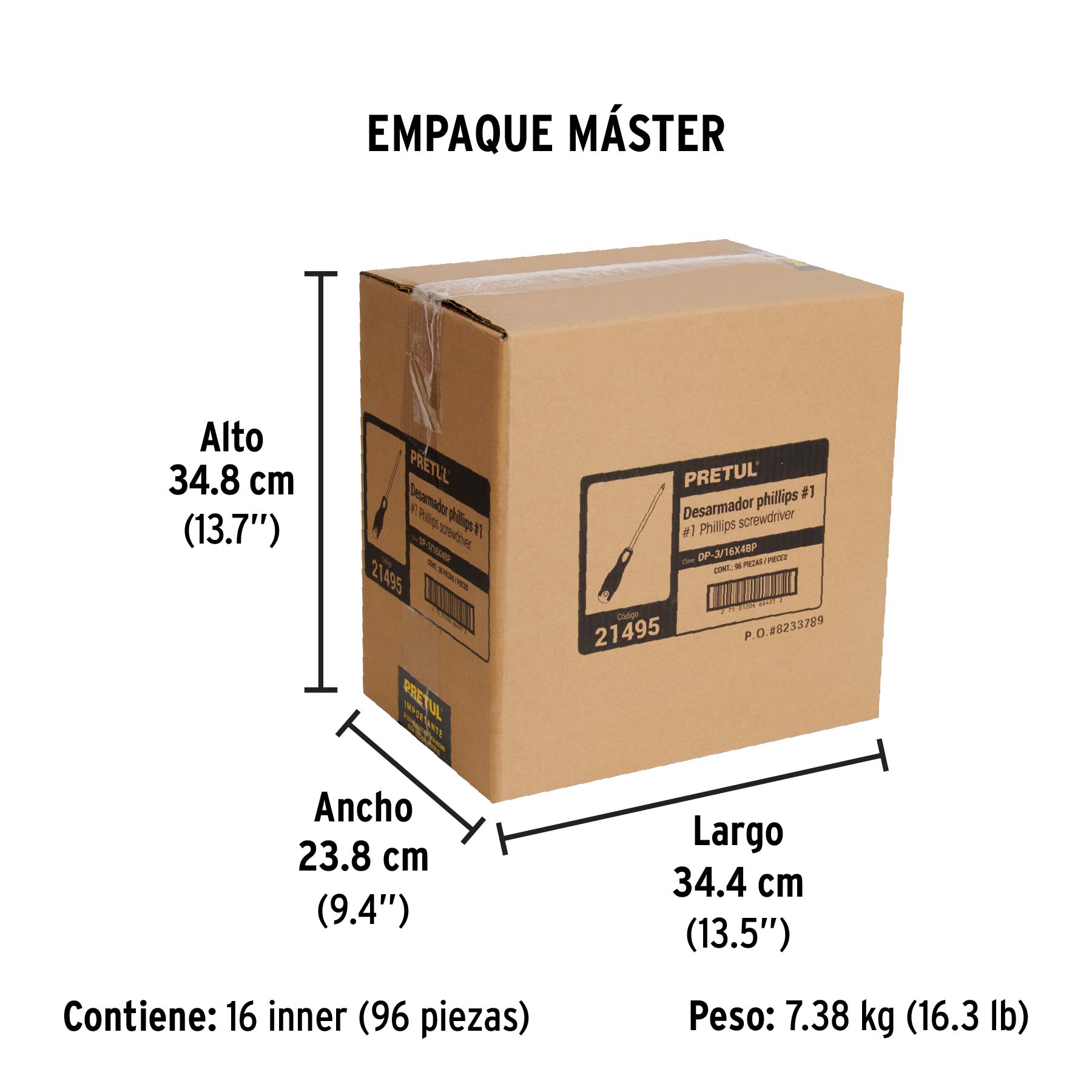 Desarmador de cruz 3/16" x 4" mango Comfort Grip, PRETUL - Empaque