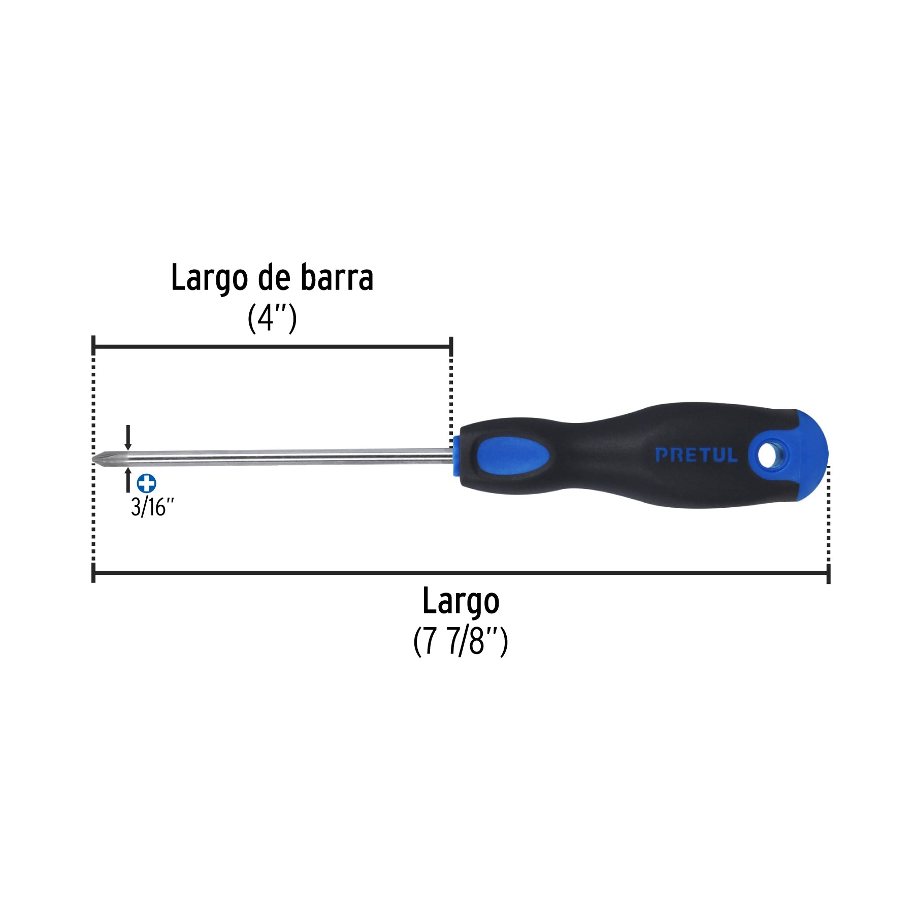 Desarmador de cruz 3/16" x 4" mango Comfort Grip, PRETUL
