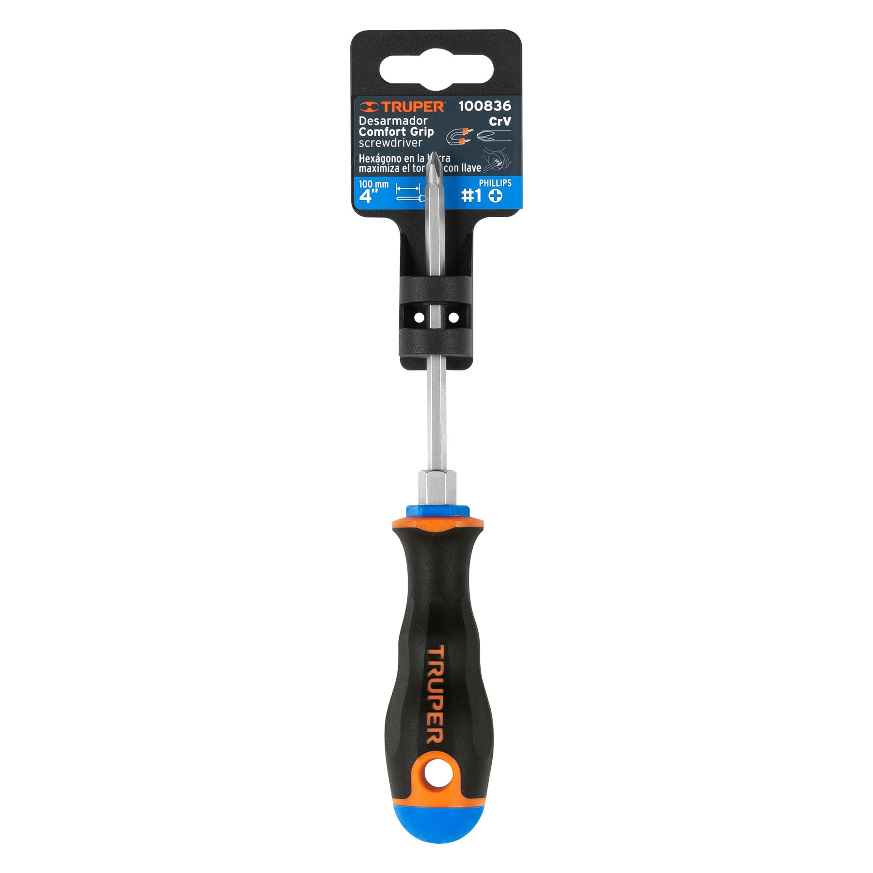 Desarmador de cruz 3/16" x 4" mango Comfort Grip, TRUPER