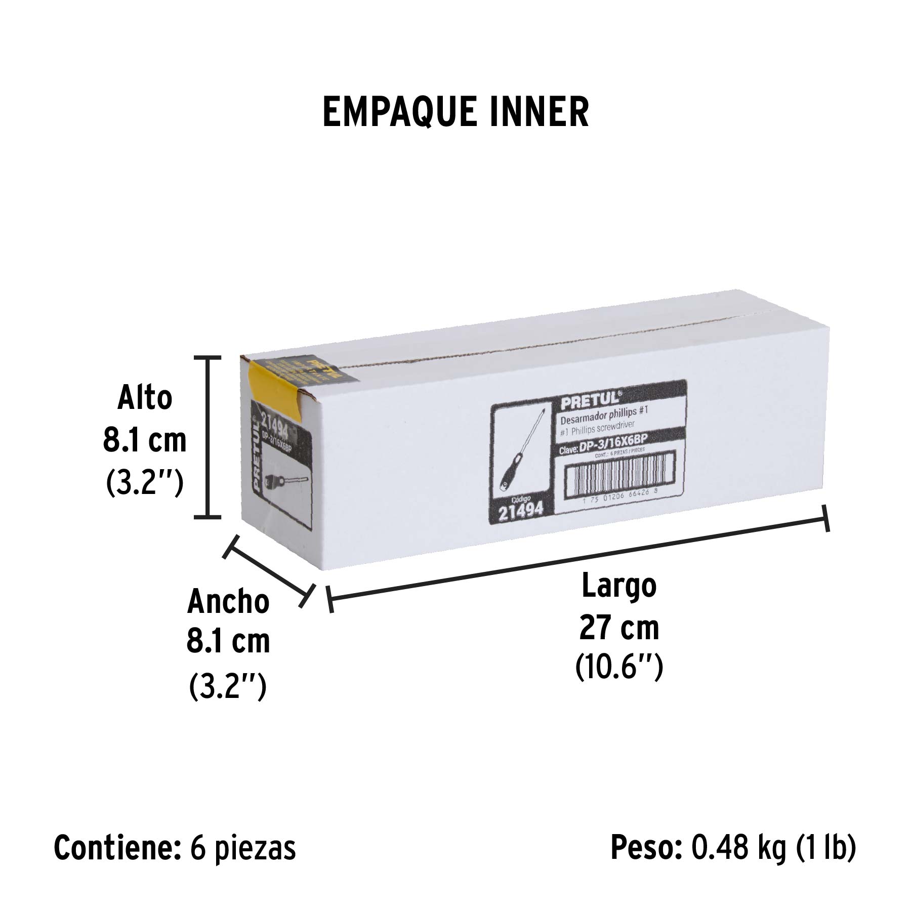 Desarmador de cruz 3/16" x 6" mango Comfort Grip, PRETUL - Empaque