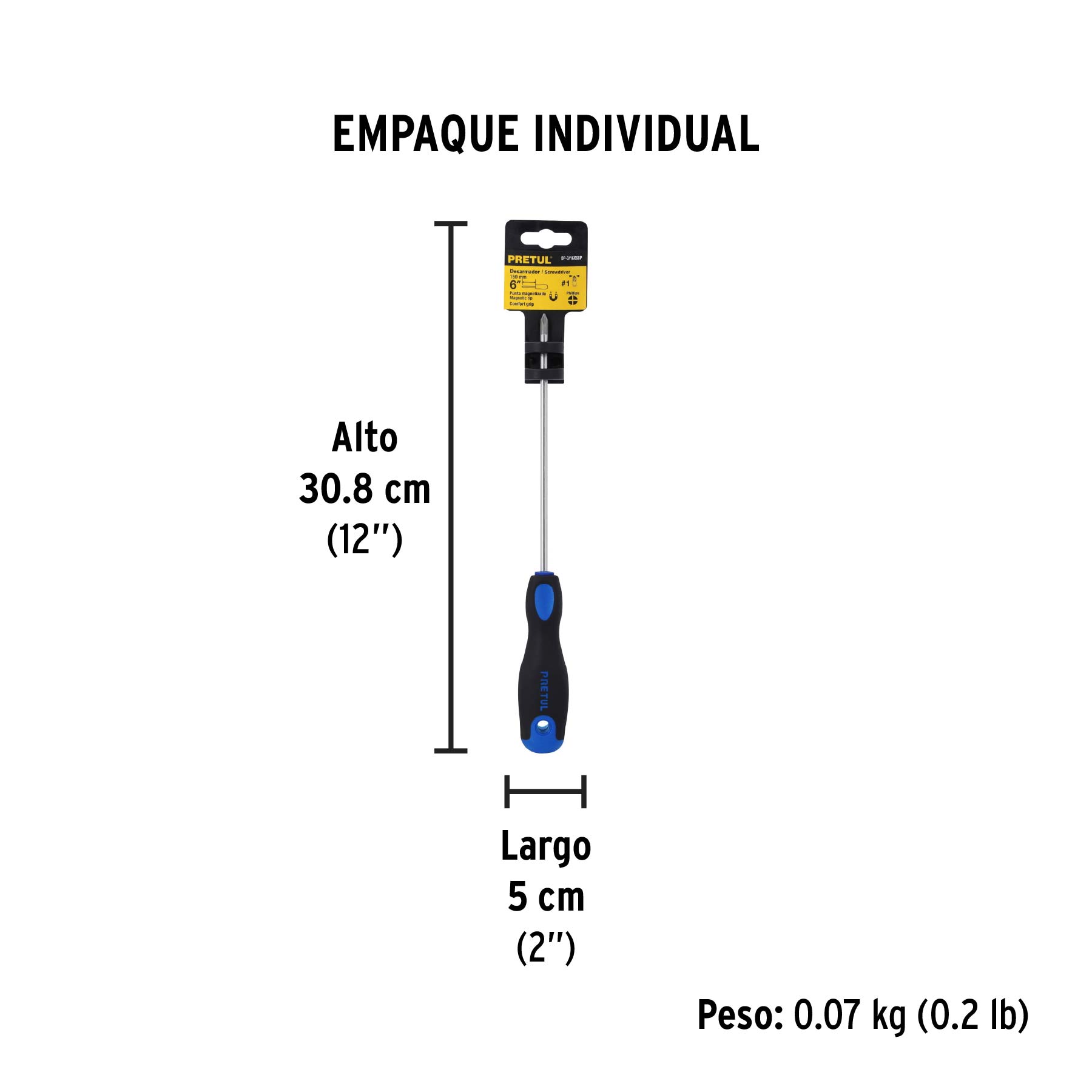 Desarmador de cruz 3/16" x 6" mango Comfort Grip, PRETUL - Empaque