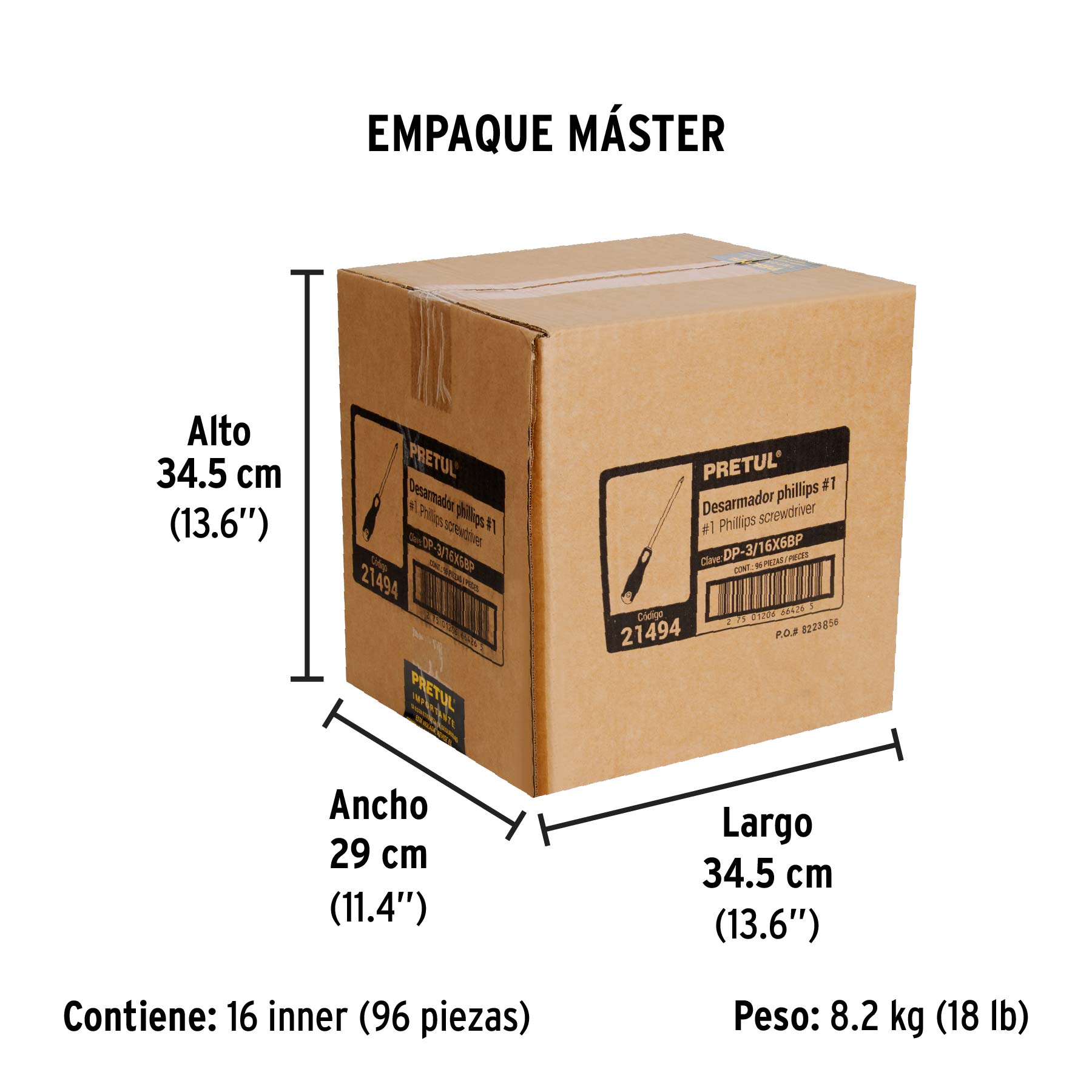 Desarmador de cruz 3/16" x 6" mango Comfort Grip, PRETUL - Empaque