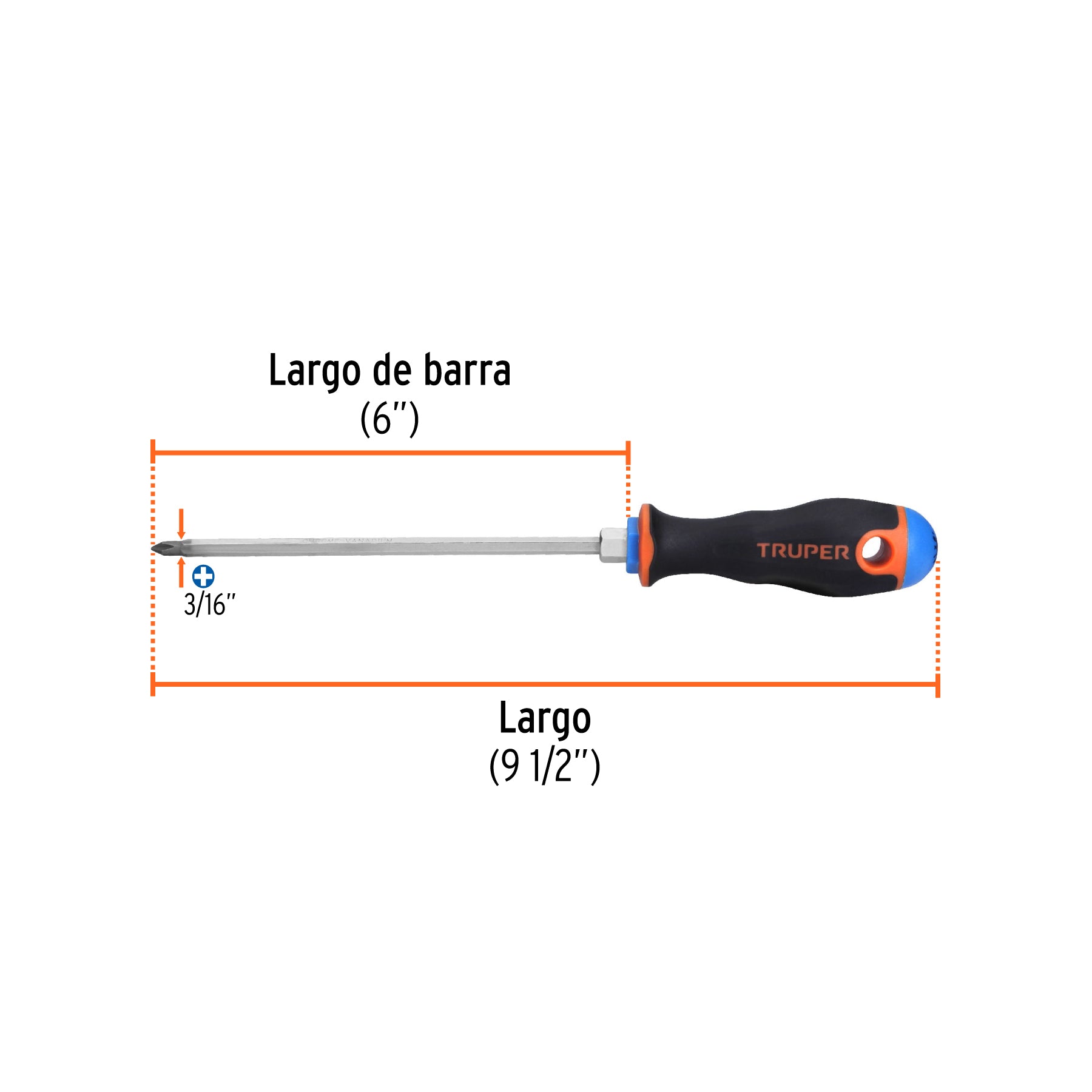 Desarmador de cruz 3/16" x 6" mango Comfort Grip, TRUPER