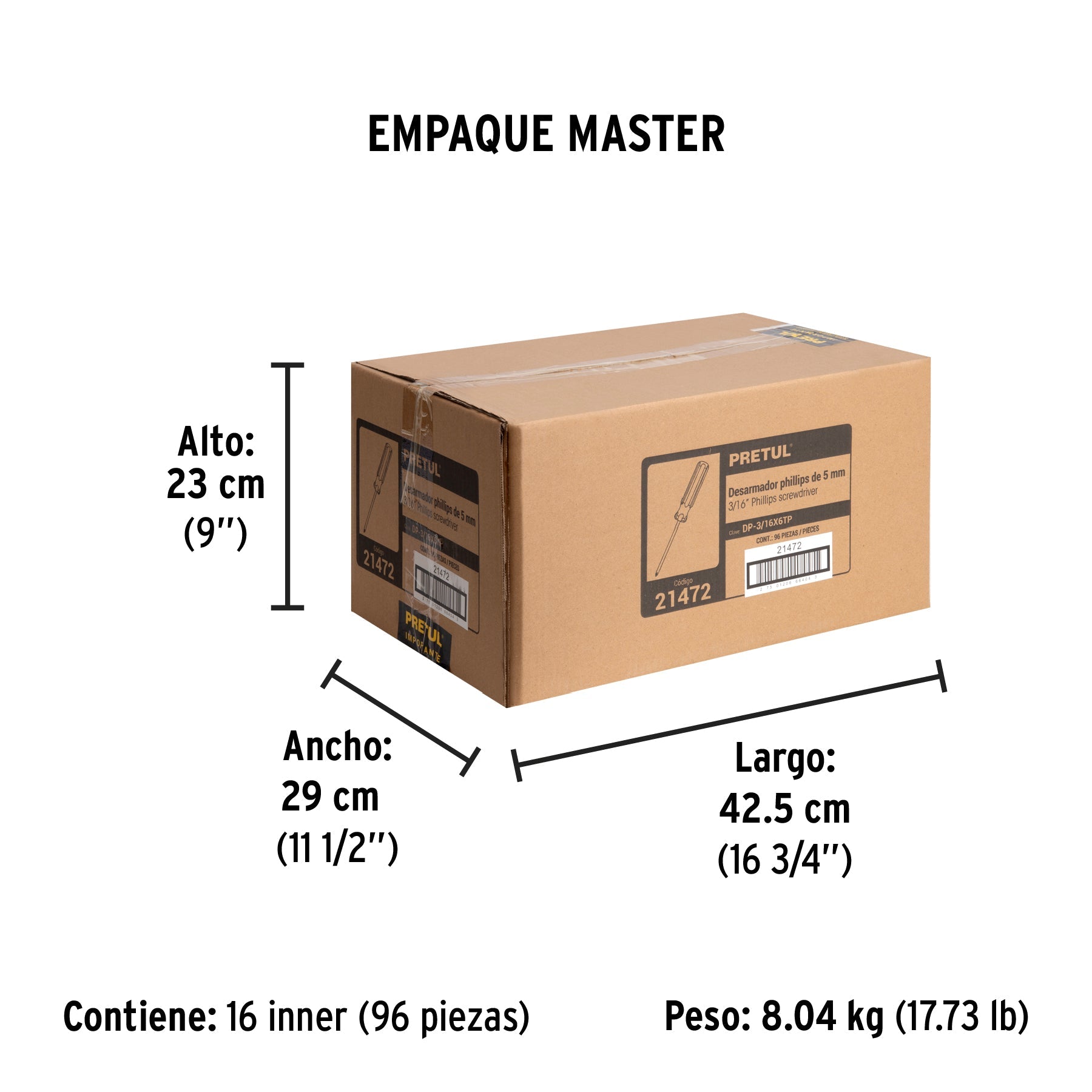 Desarmador de cruz 3/16 x 6" mango de PVC, PRETUL - Empaque
