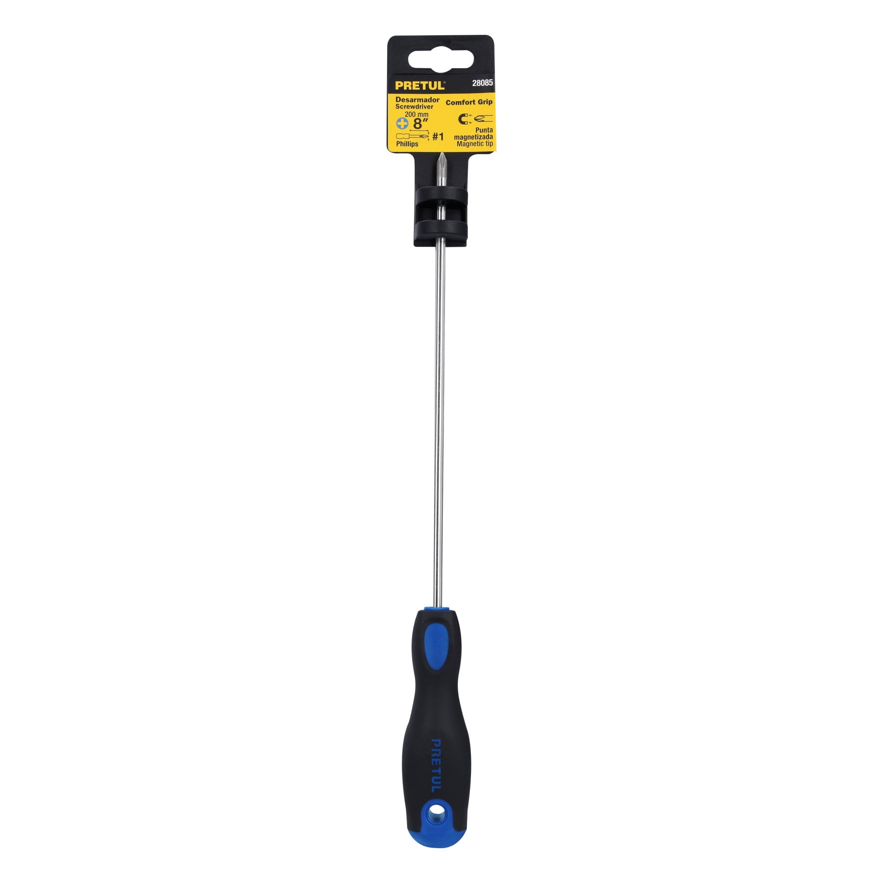 Desarmador de cruz 3/16" x 8" mango Comfort Grip, PRETUL