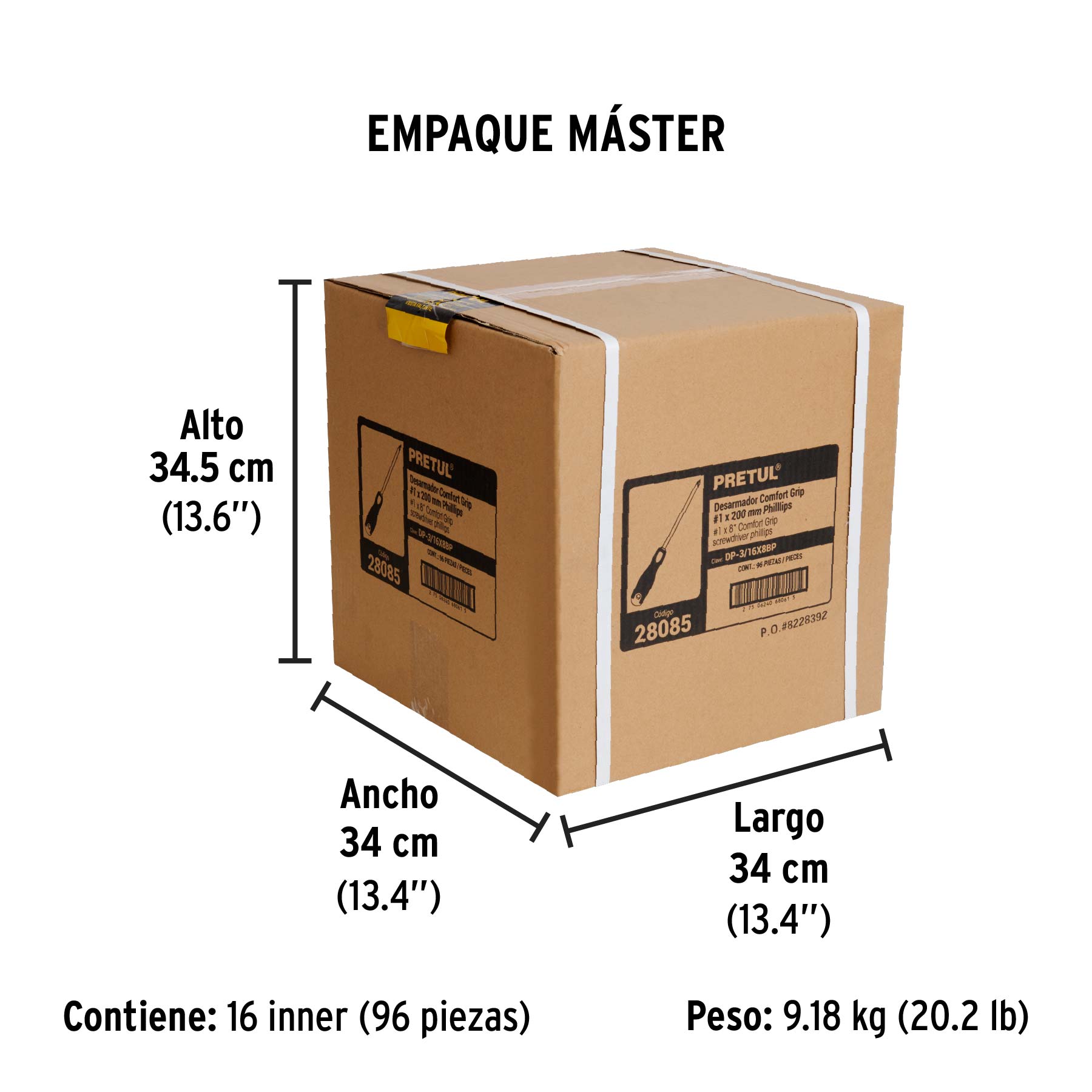 Desarmador de cruz 3/16" x 8" mango Comfort Grip, PRETUL - Empaque