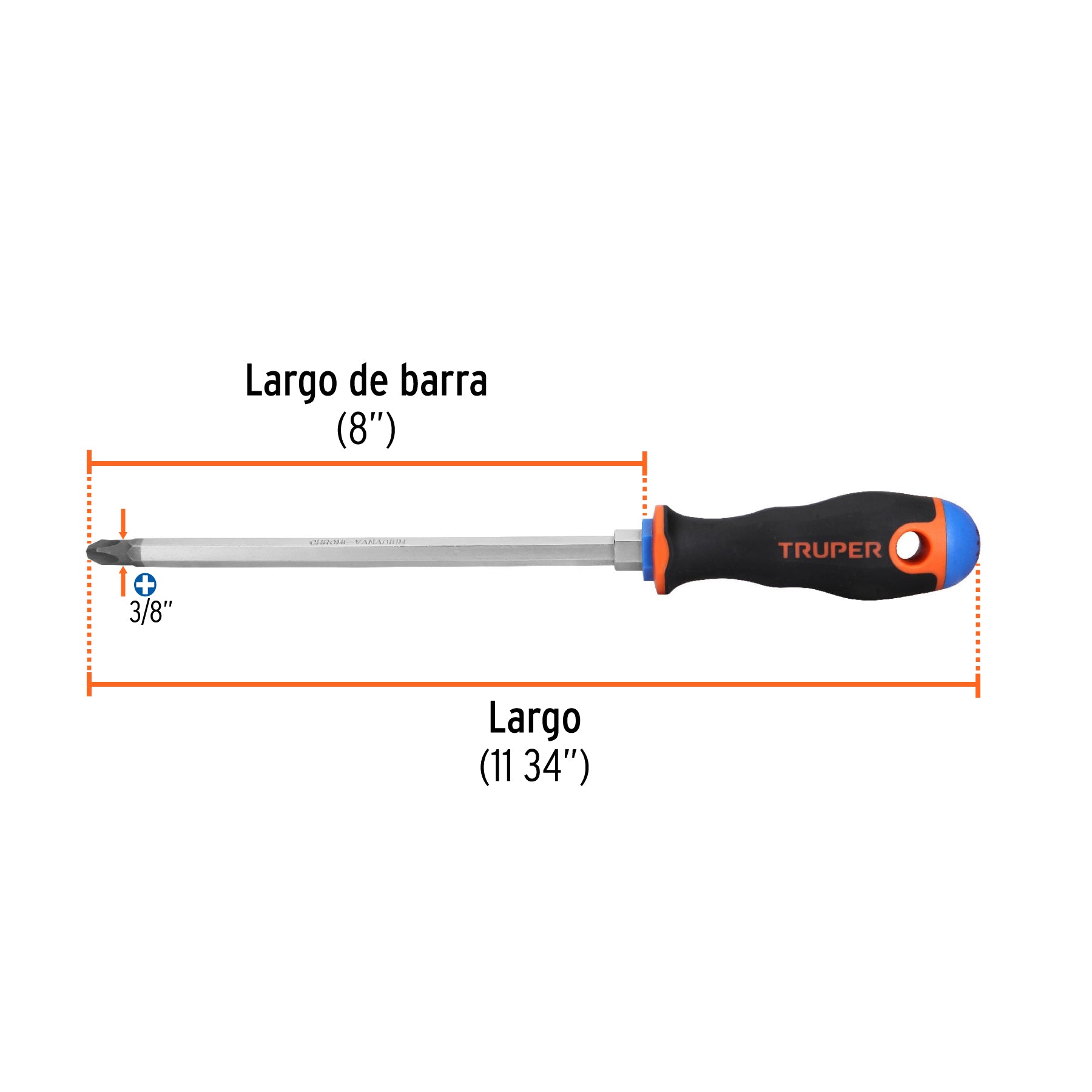 Desarmador de cruz 3/8" x 8" mango Comfort Grip, TRUPER