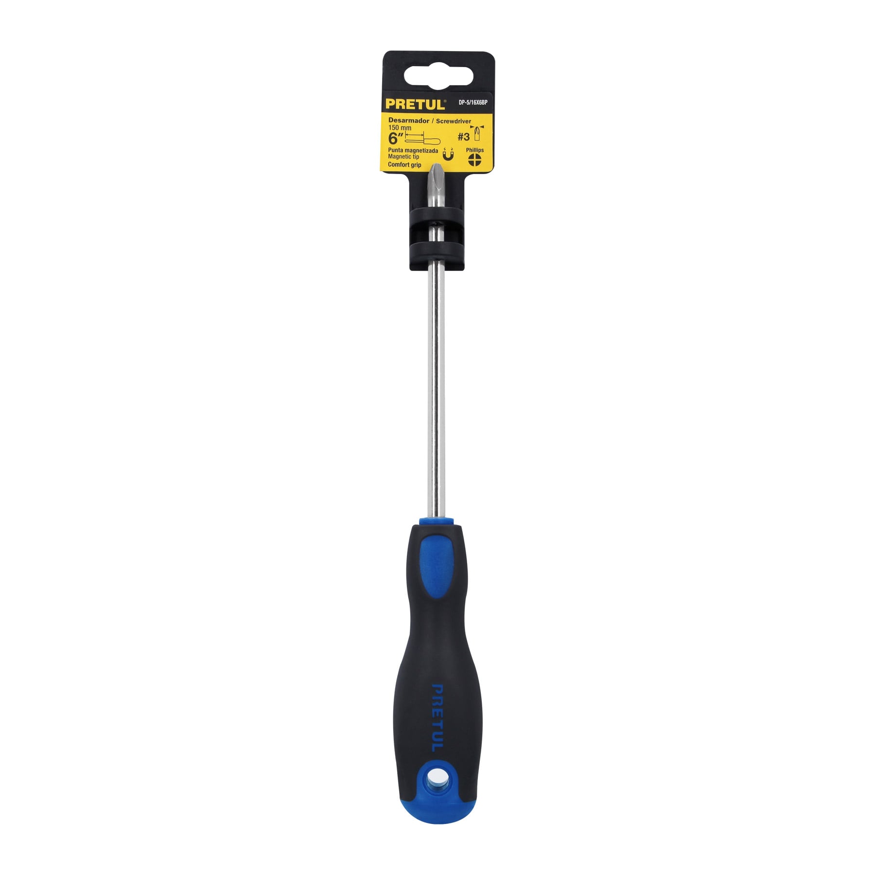 Desarmador de cruz 5/16" x 6" mango Comfort Grip, PRETUL