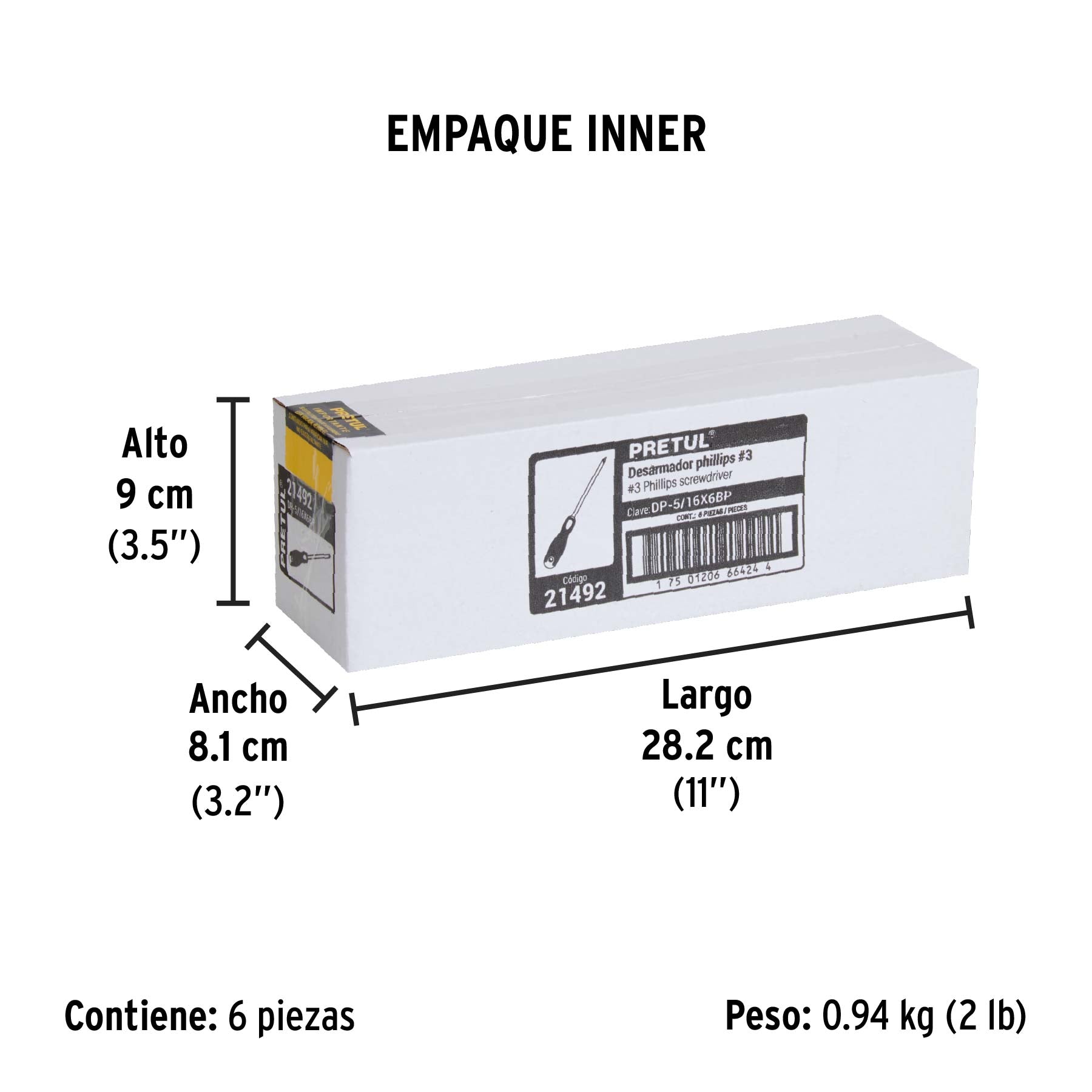 Desarmador de cruz 5/16" x 6" mango Comfort Grip, PRETUL - Empaque