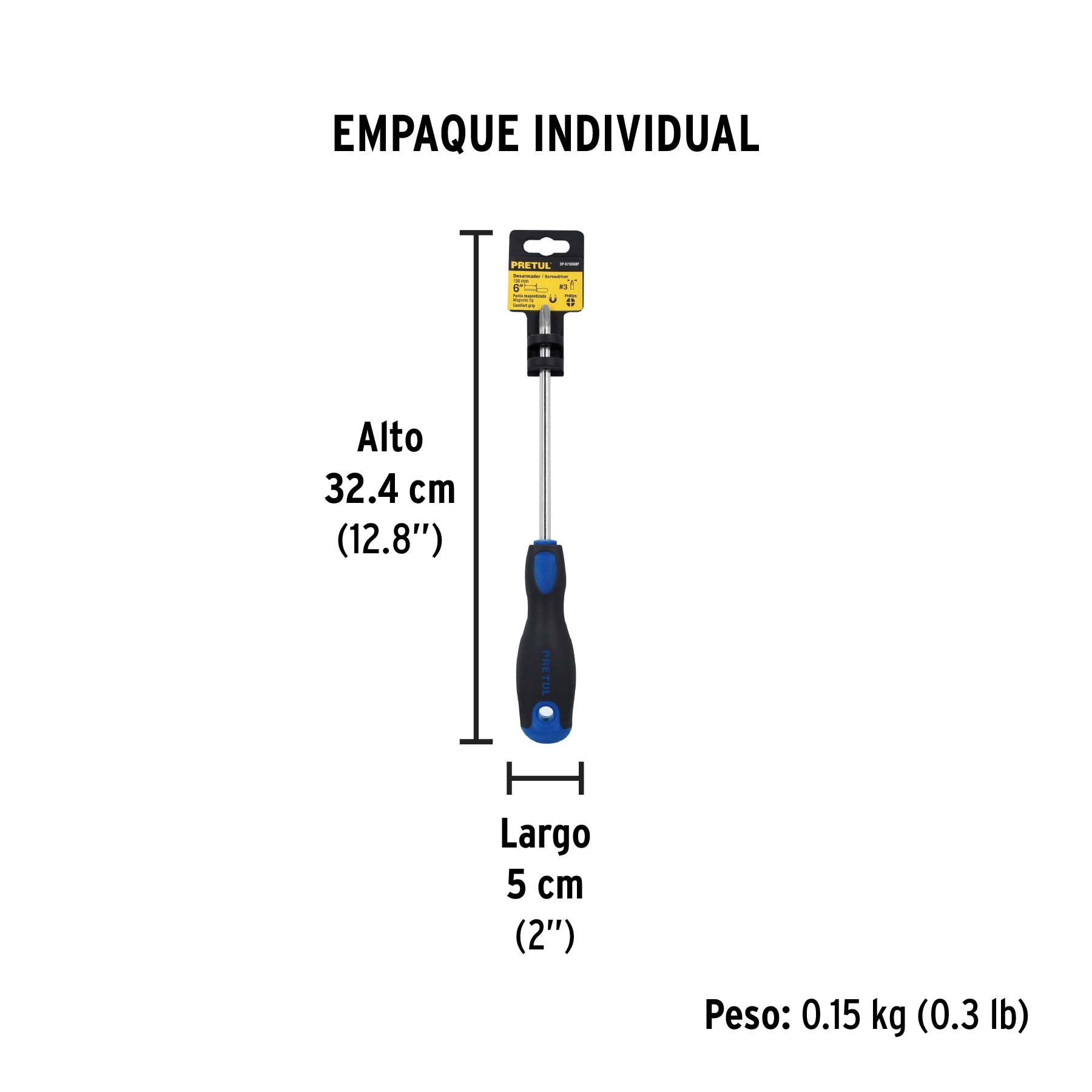 Desarmador de cruz 5/16" x 6" mango Comfort Grip, PRETUL - Empaque