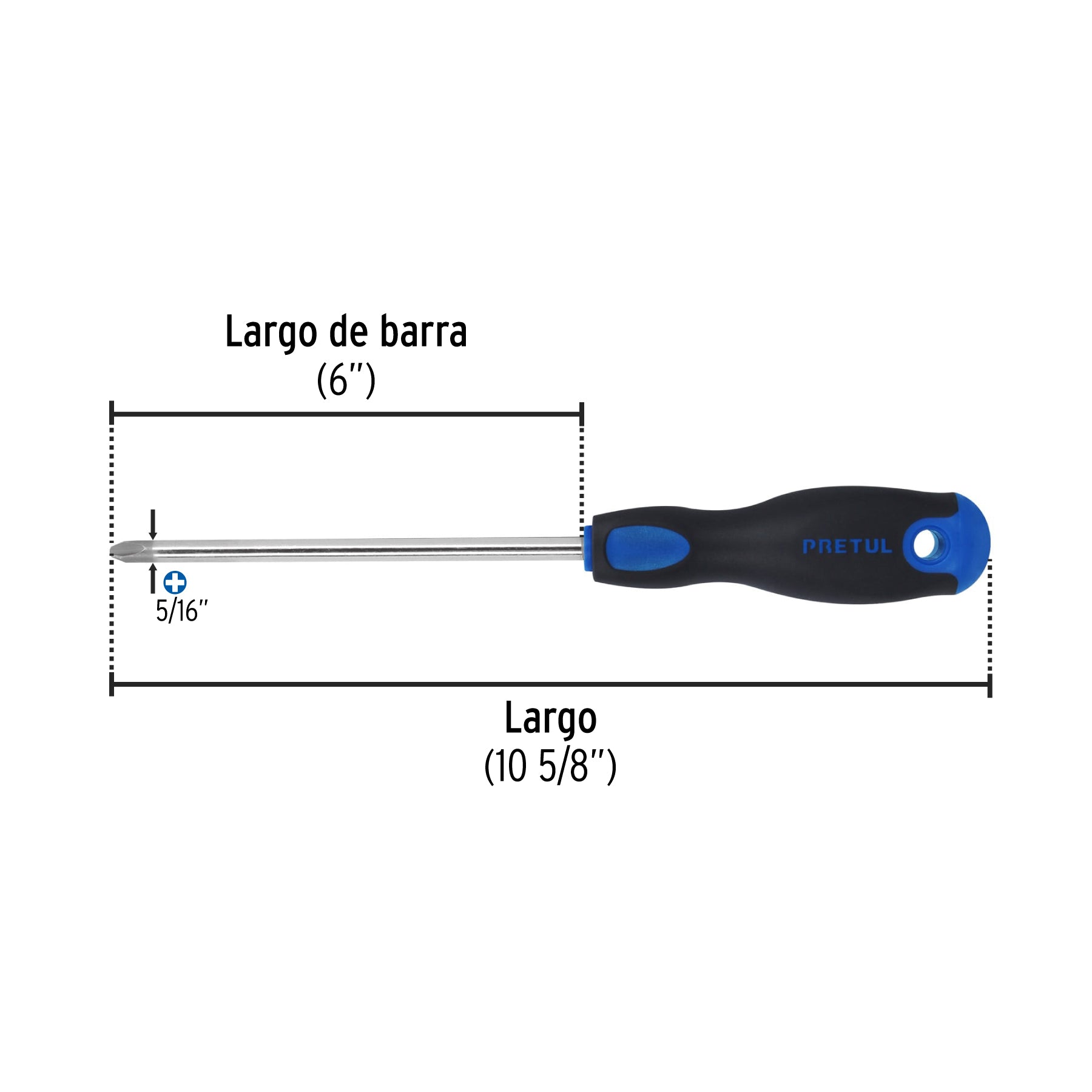 Desarmador de cruz 5/16" x 6" mango Comfort Grip, PRETUL