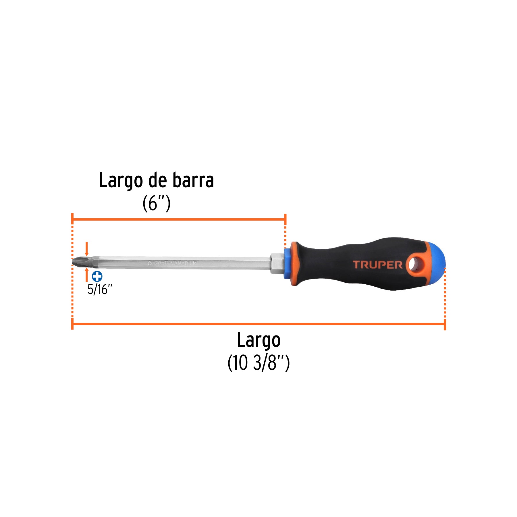 Desarmador de cruz 5/16" x 6" mango Comfort Grip, TRUPER