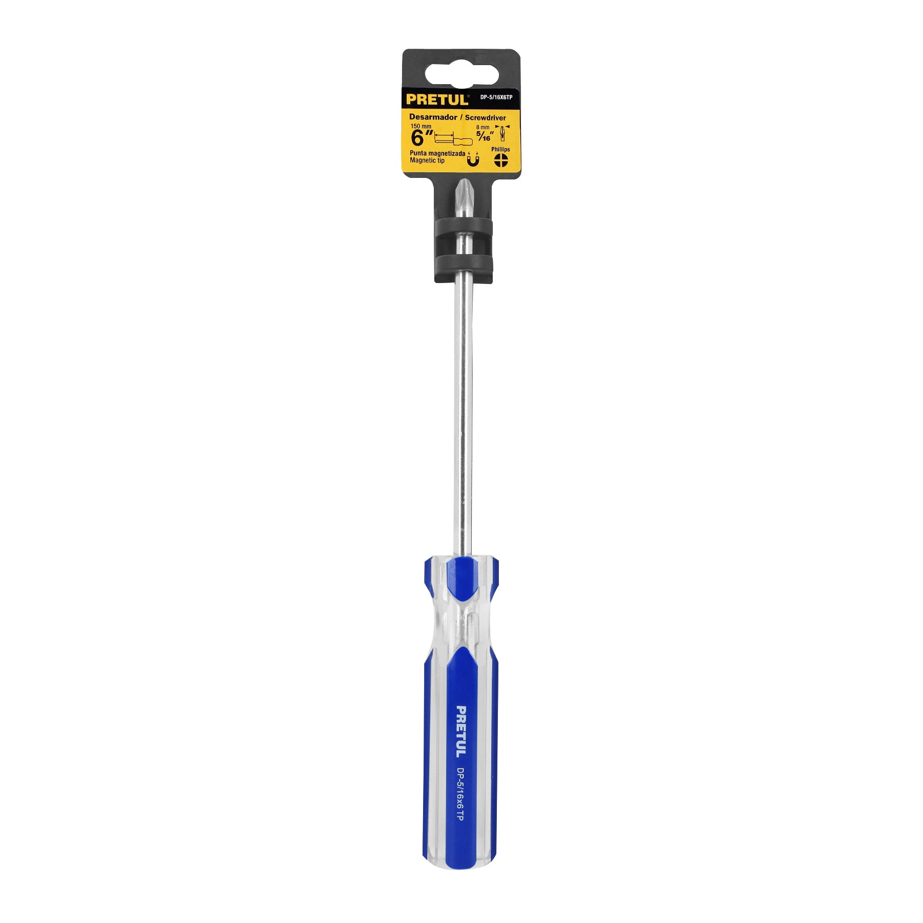 Desarmador de cruz 5/16 x 6" mango de PVC, PRETUL