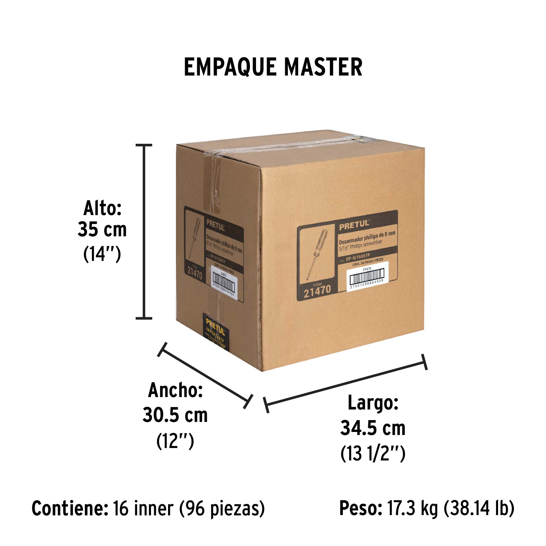 Desarmador de cruz 5/16 x 6" mango de PVC, PRETUL - Empaque