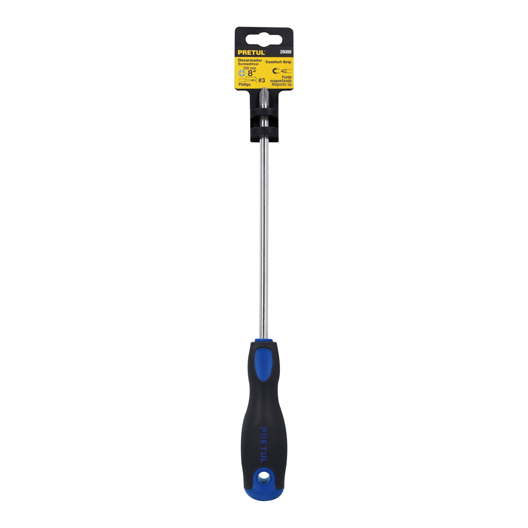 Desarmador de cruz 5/16" x 8" mango Comfort Grip, PRETUL