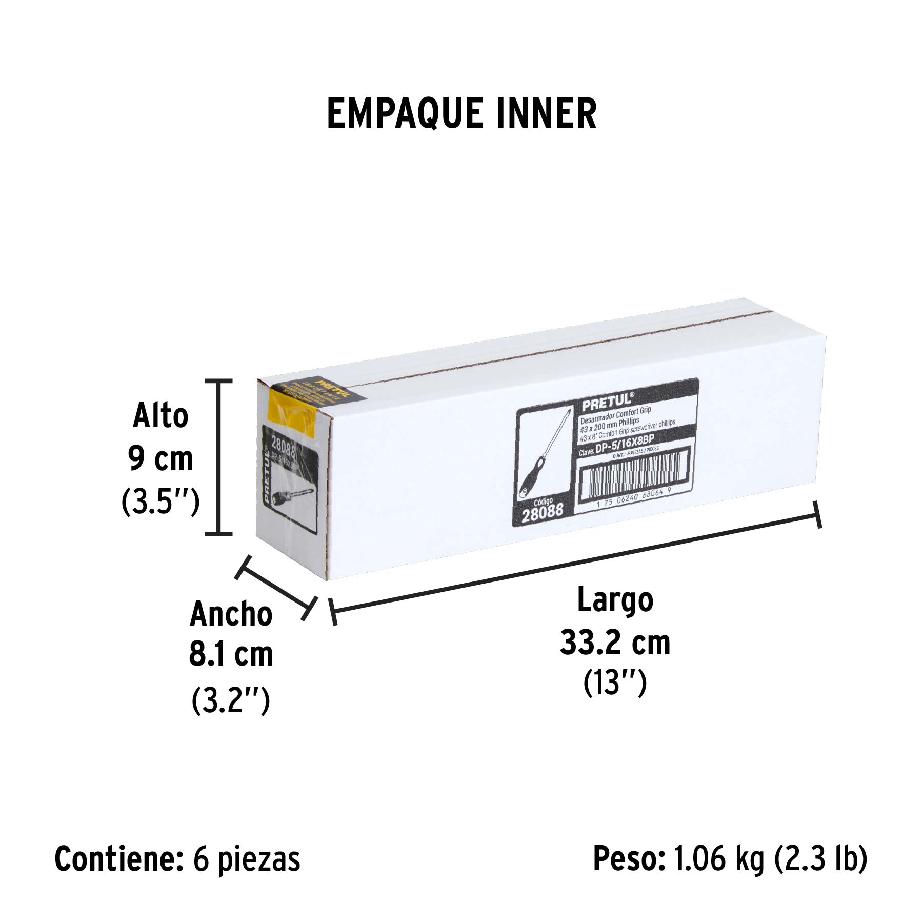 Desarmador de cruz 5/16" x 8" mango Comfort Grip, PRETUL - Empaque