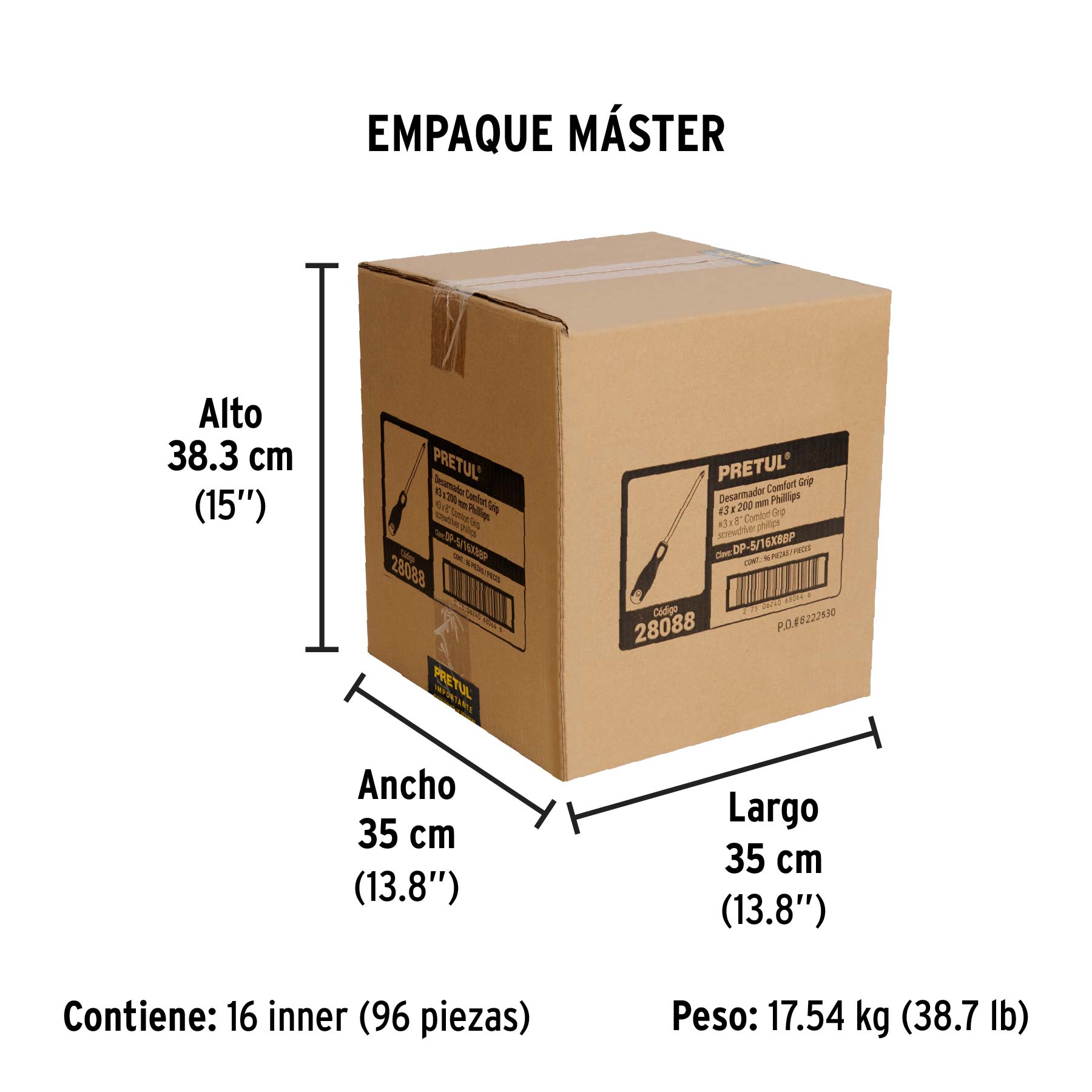 Desarmador de cruz 5/16" x 8" mango Comfort Grip, PRETUL - Empaque