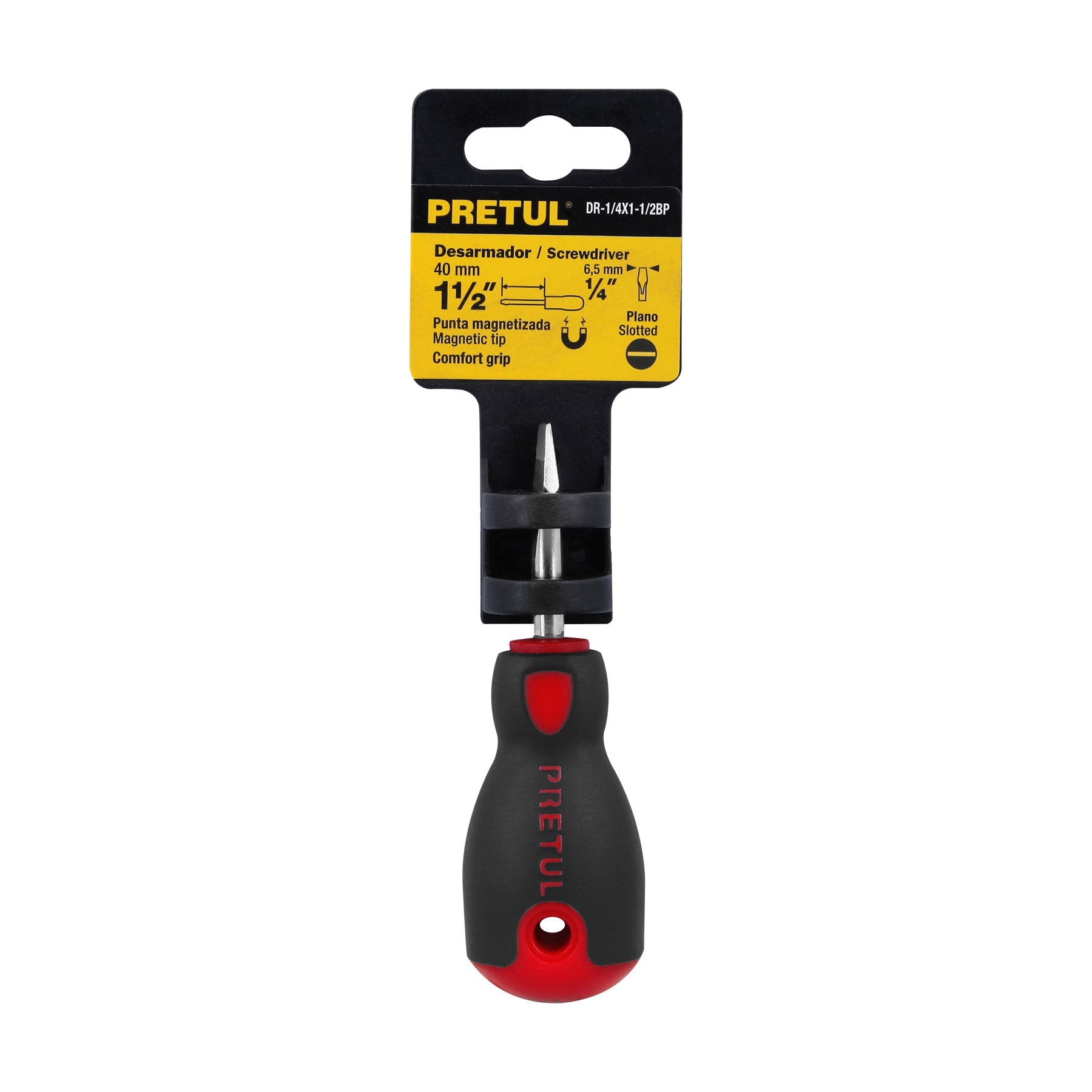 Desarmador plano 1/4" x 1-1/2"mango Comfort Grip, PRETUL