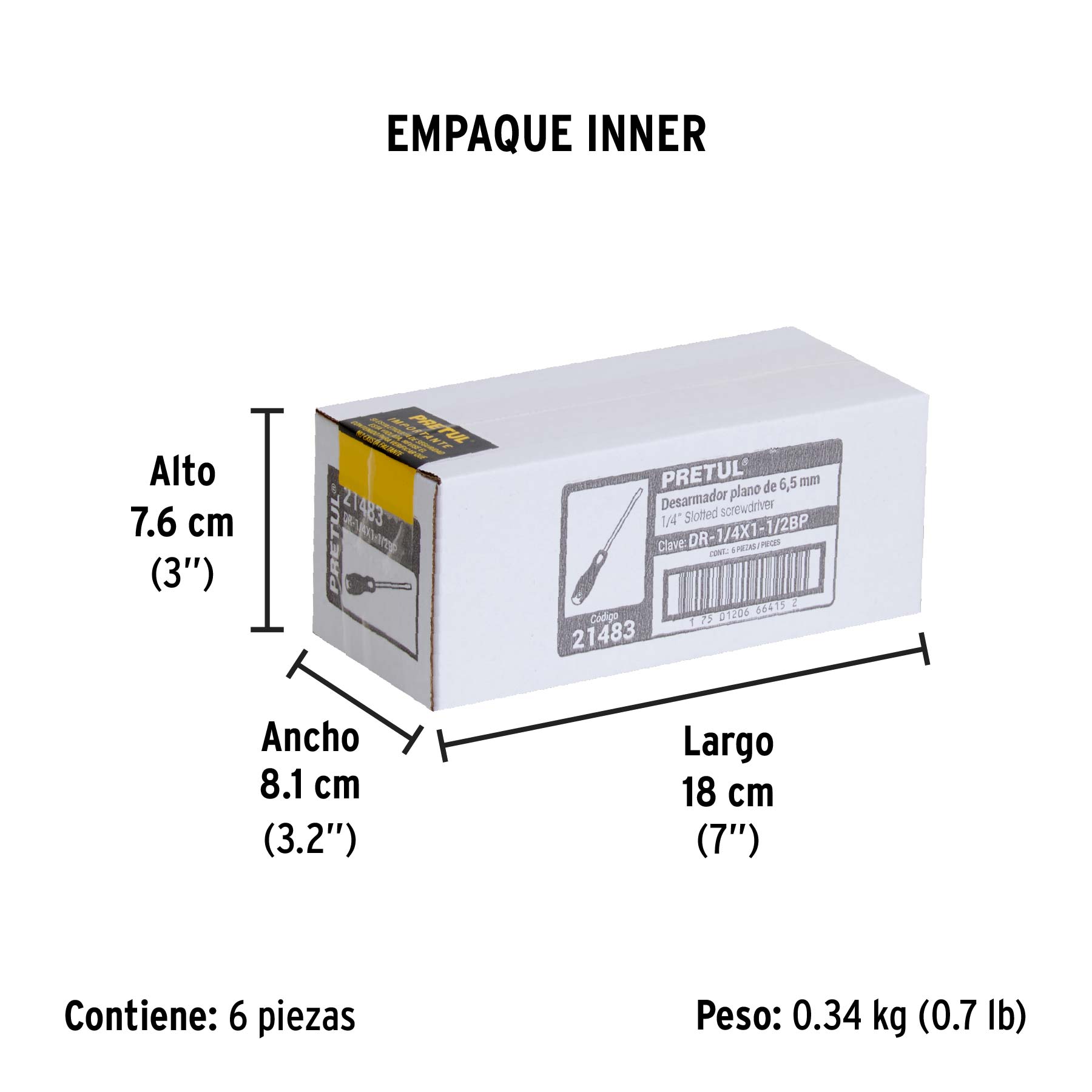 Desarmador plano 1/4" x 1-1/2"mango Comfort Grip, PRETUL - Empaque