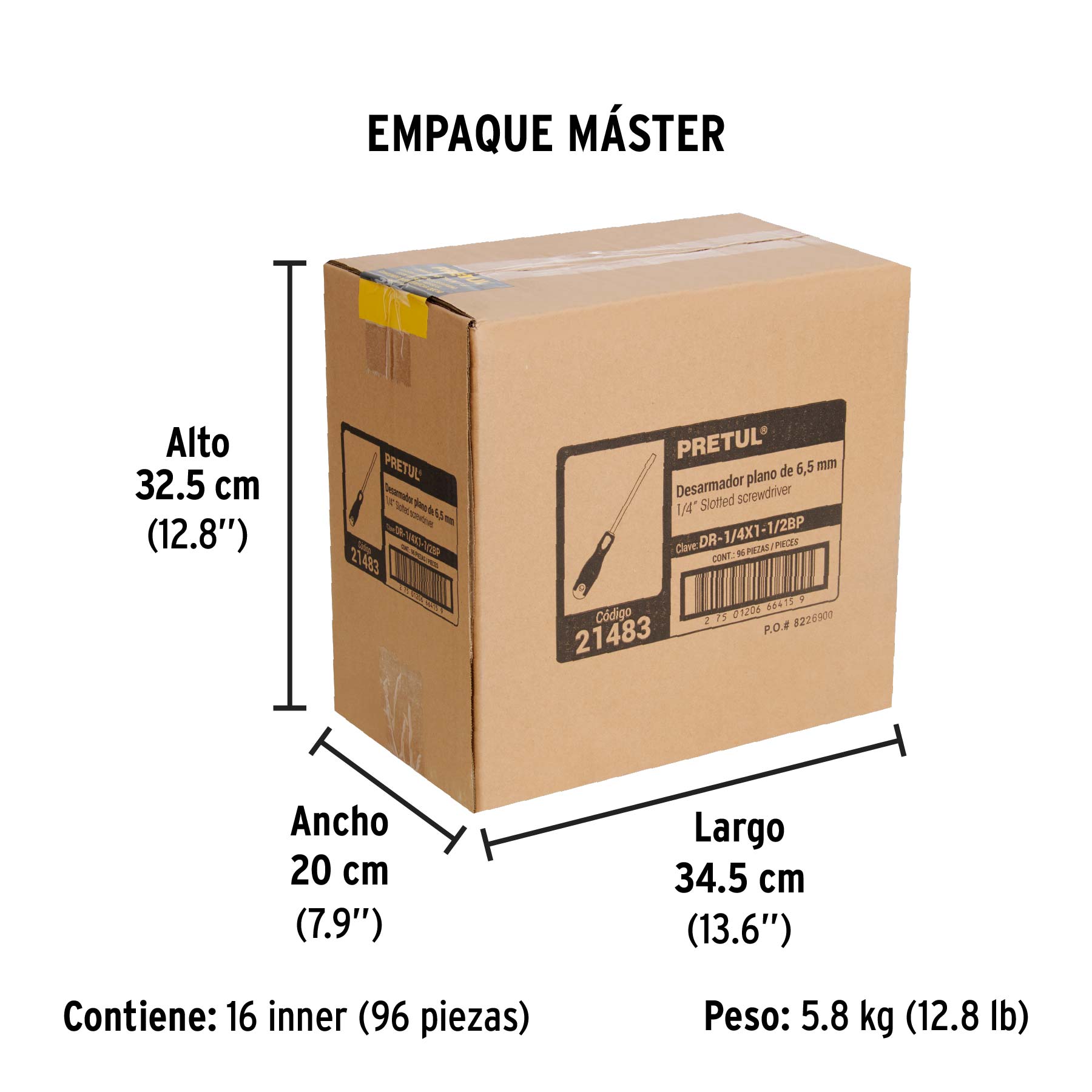 Desarmador plano 1/4" x 1-1/2"mango Comfort Grip, PRETUL - Empaque