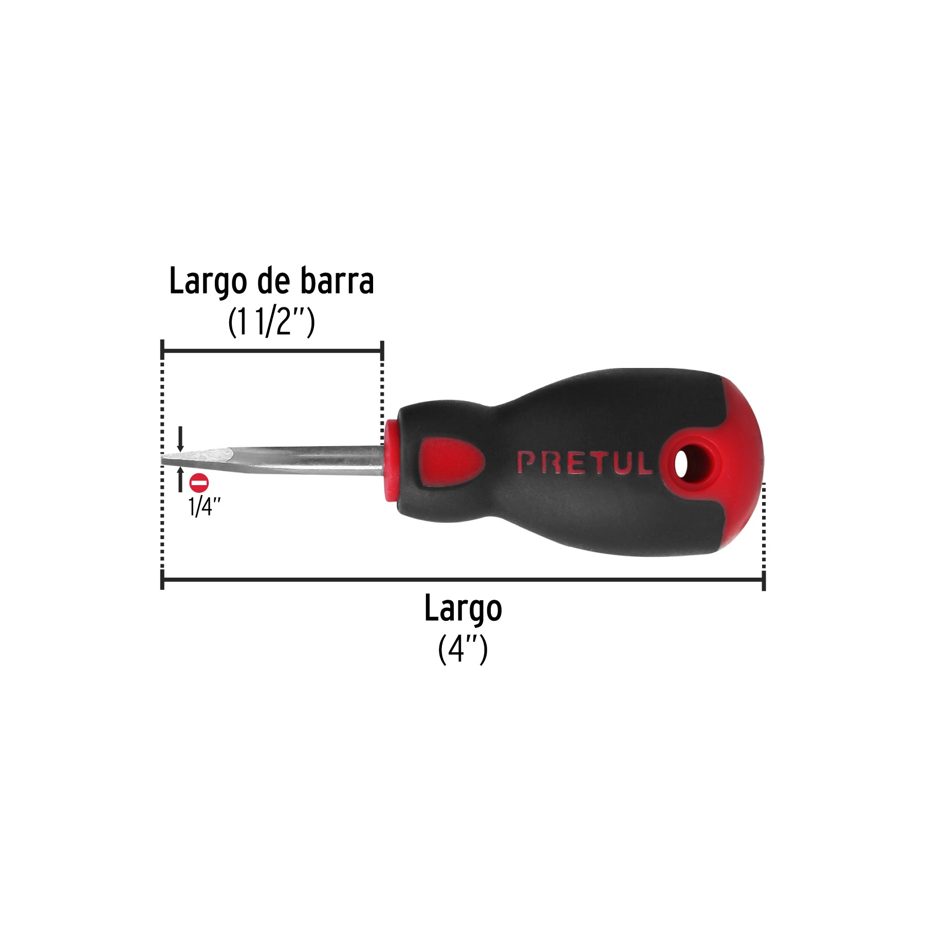 Desarmador plano 1/4" x 1-1/2"mango Comfort Grip, PRETUL