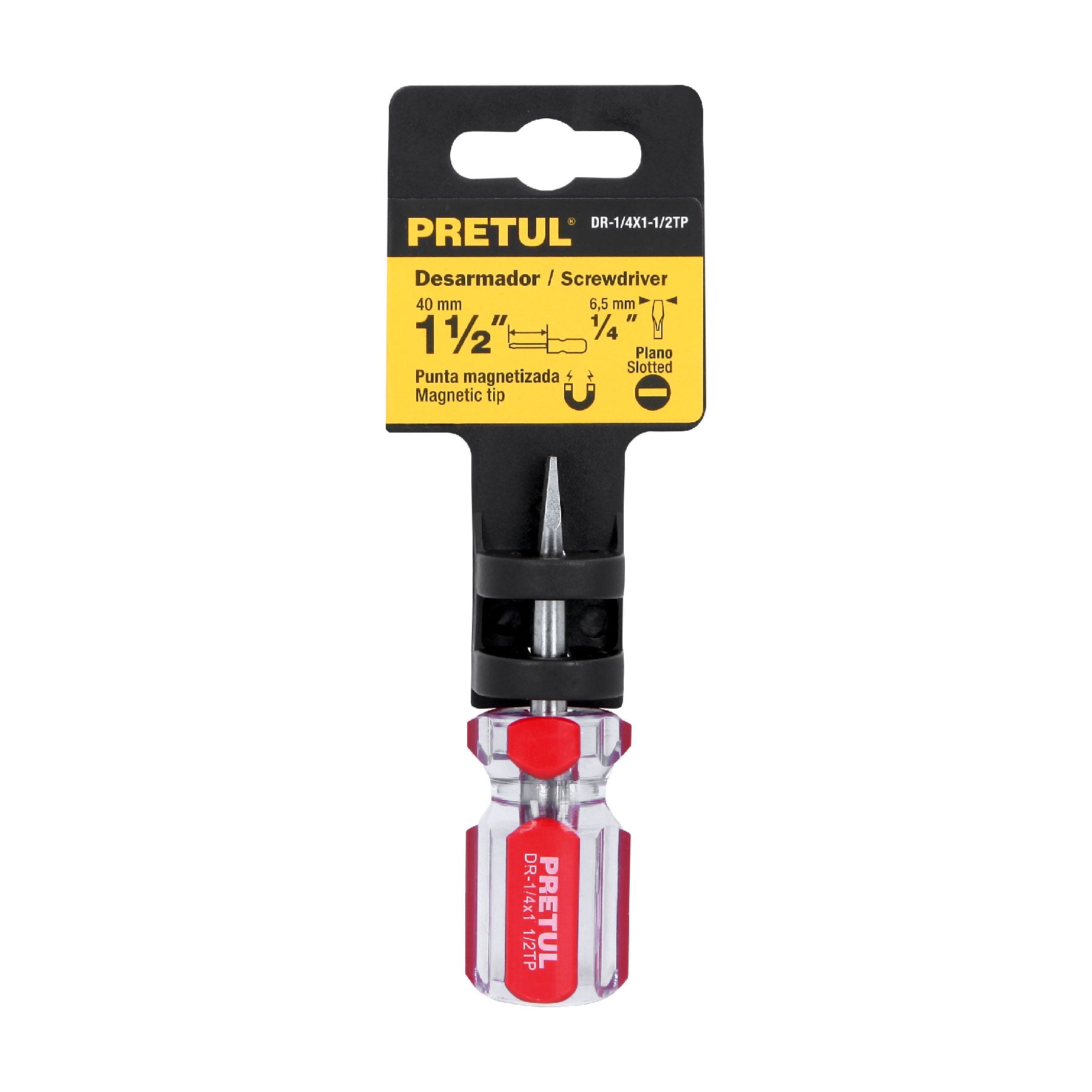 Desarmador plano 1/4 x 1-1/2" mango de PVC, PRETUL