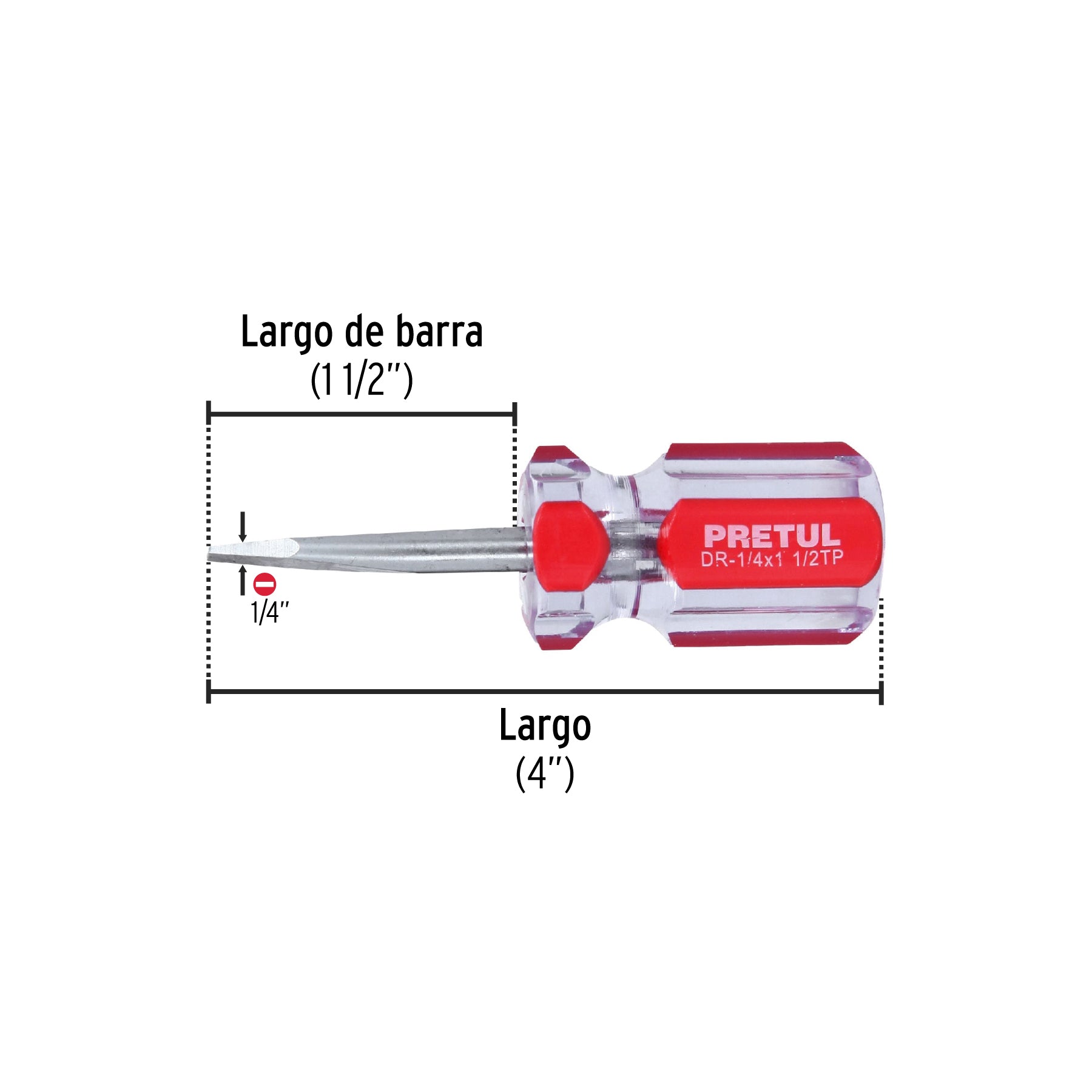 Desarmador plano 1/4 x 1-1/2" mango de PVC, PRETUL