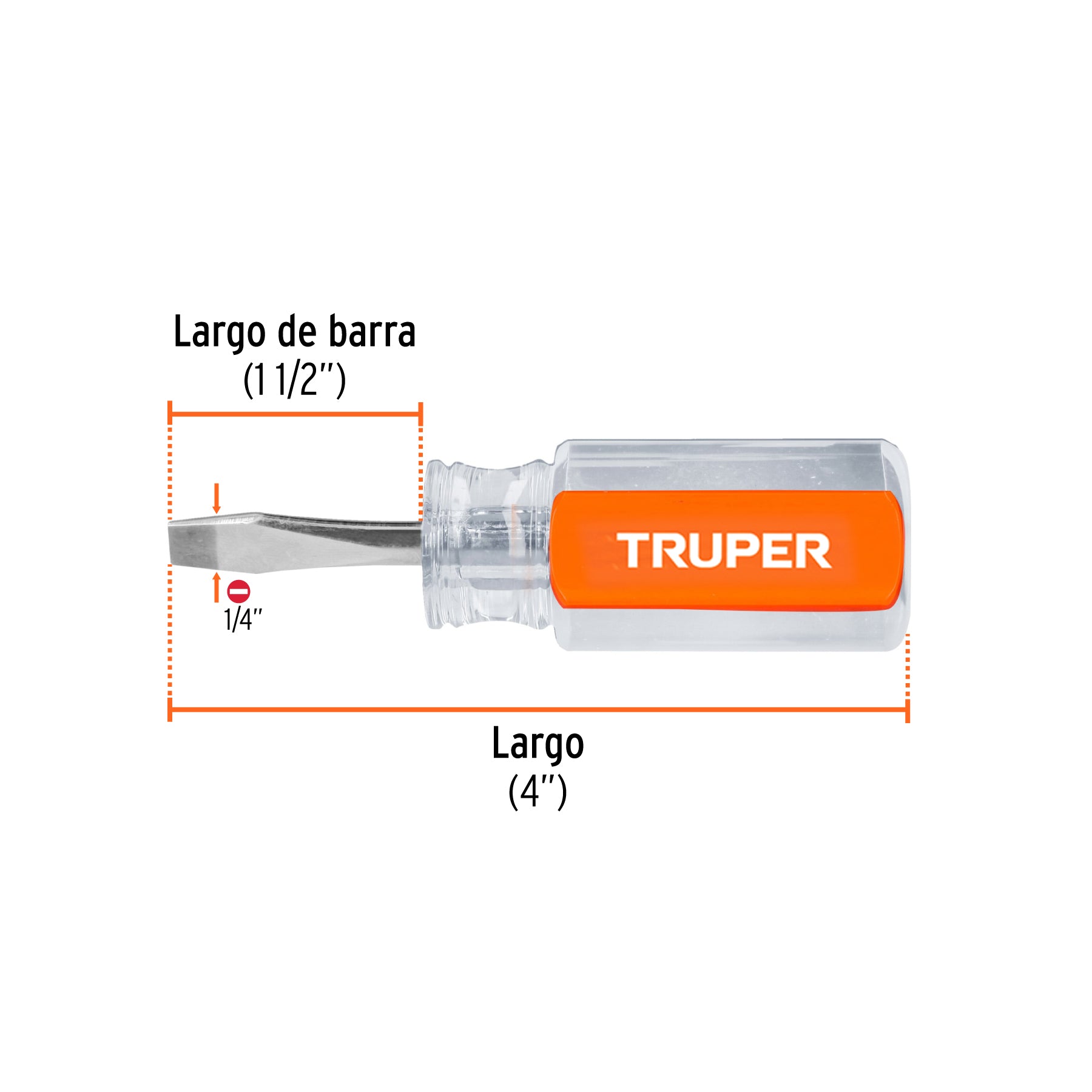 Desarmador plano 1/4" x 1-1/2" mango de acetato, TRUPER