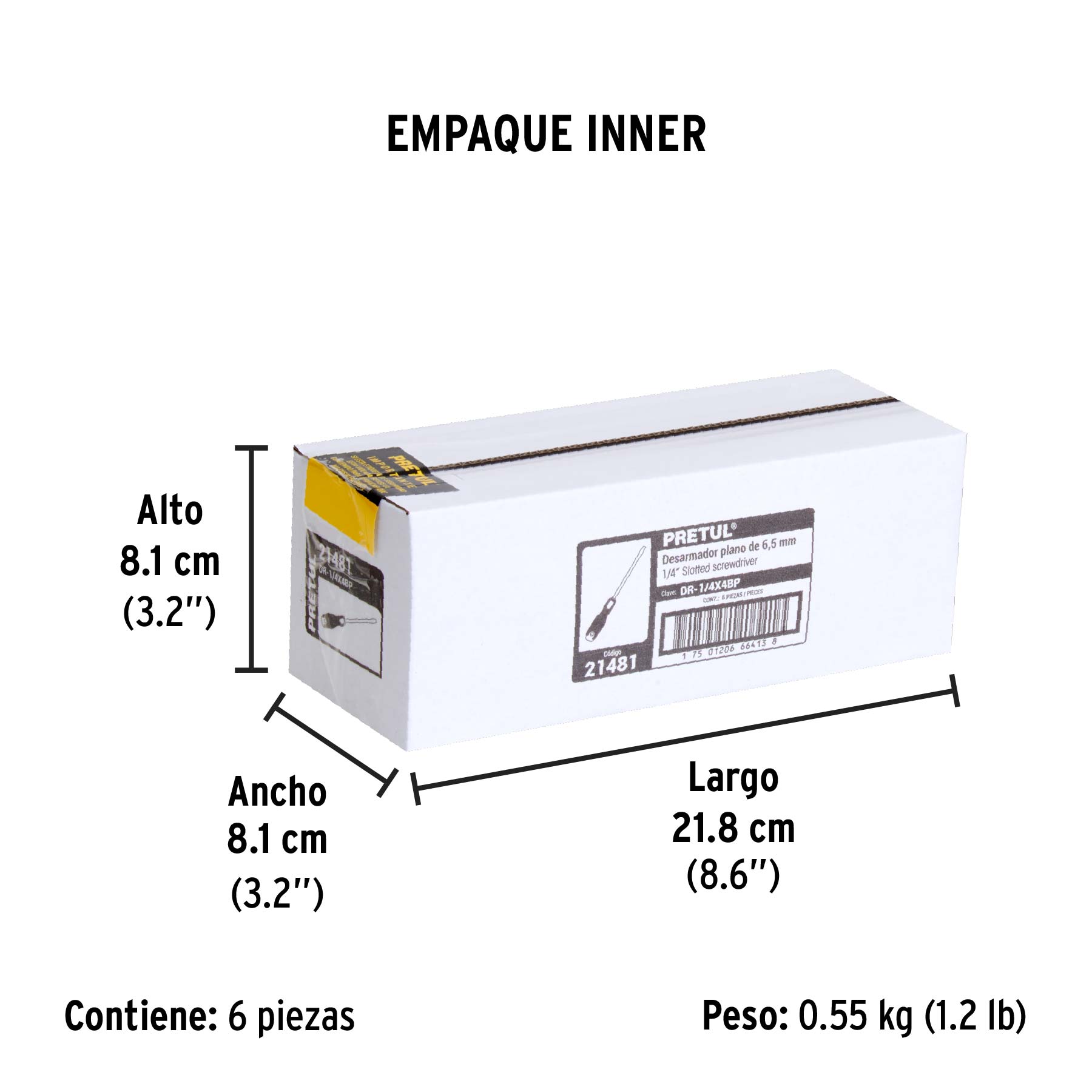 Desarmador plano 1/4" x 4"mango Comfort Grip, PRETUL - Empaque