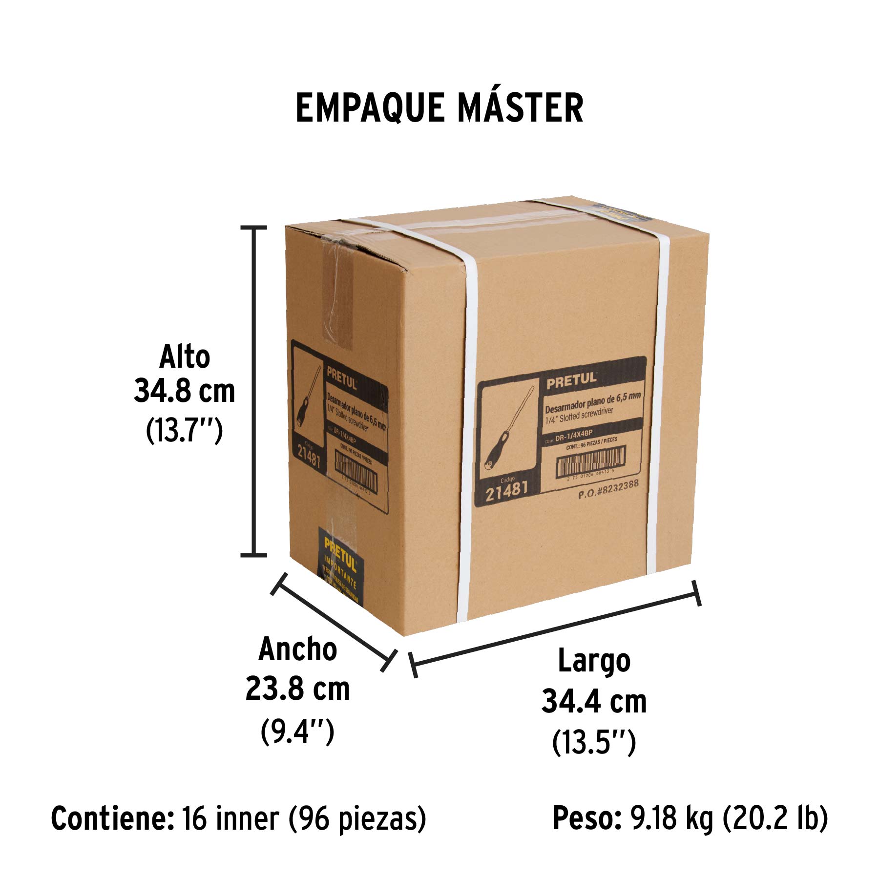Desarmador plano 1/4" x 4"mango Comfort Grip, PRETUL - Empaque