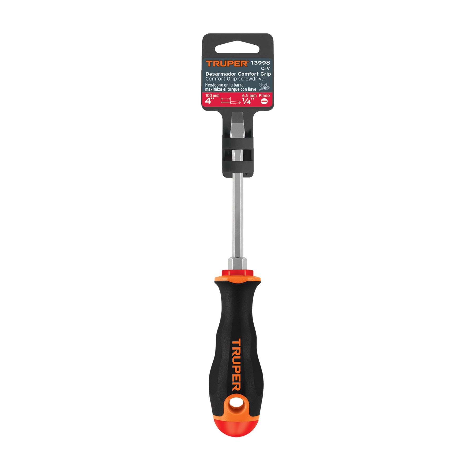 Desarmador plano 1/4" x 4" mango Comfort Grip, TRUPER
