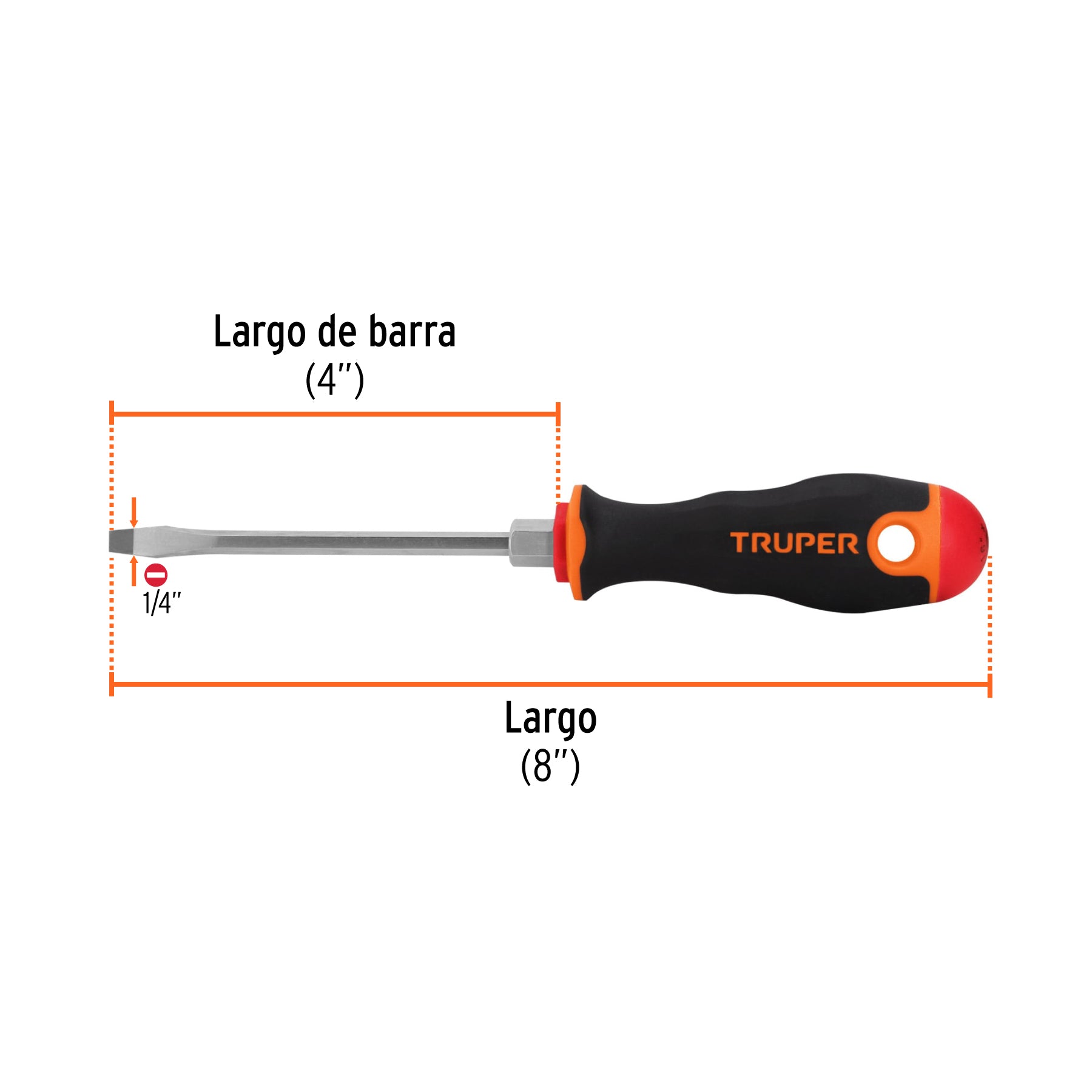 Desarmador plano 1/4" x 4" mango Comfort Grip, TRUPER
