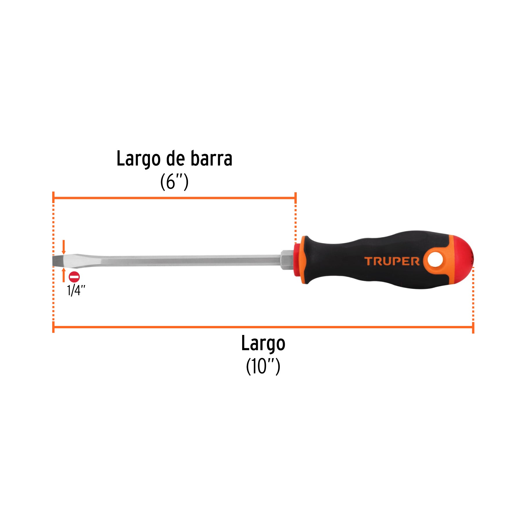 Desarmador plano 1/4" x 6" mango Comfort Grip, TRUPER