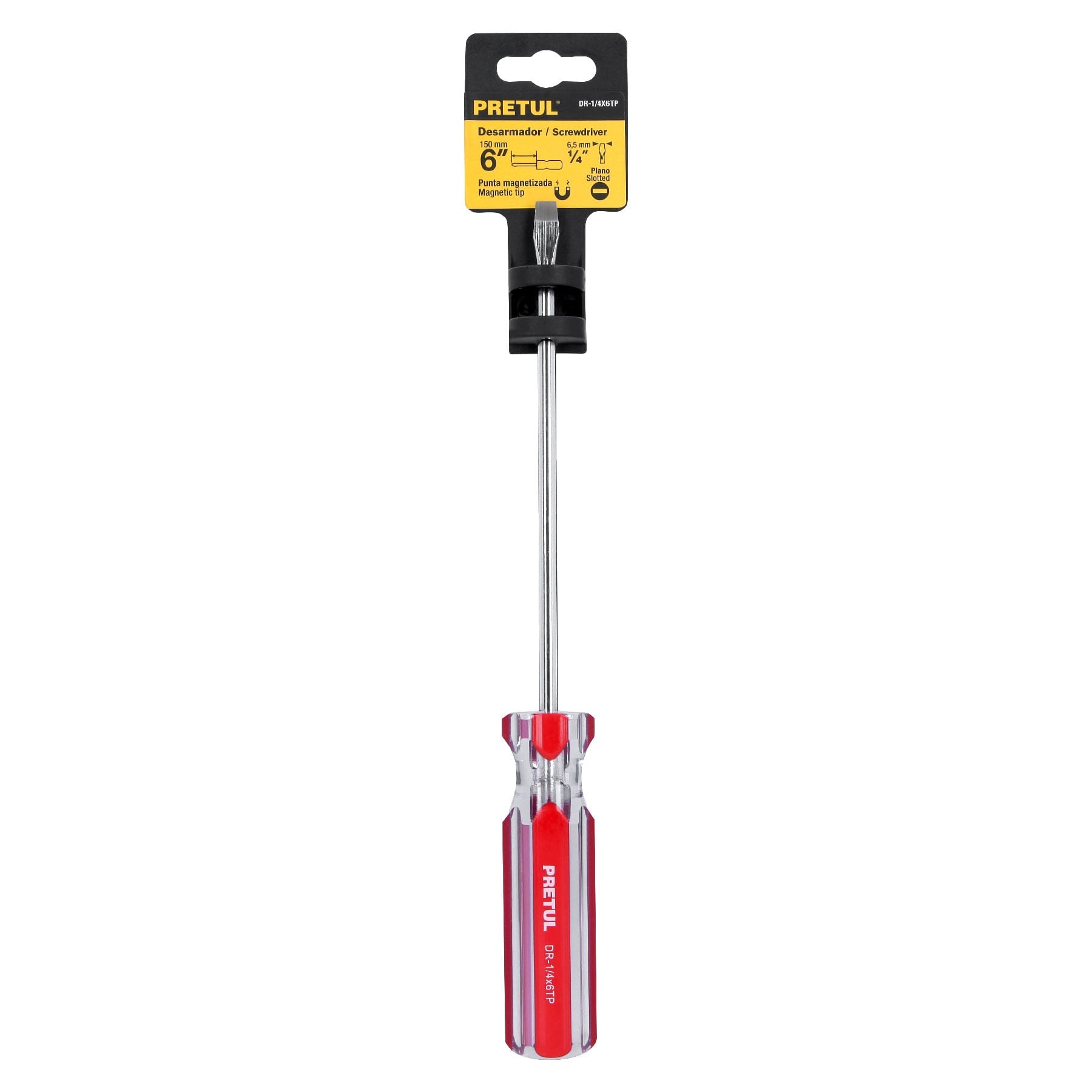 Desarmador plano 1/4 x 6" mango de PVC, PRETUL